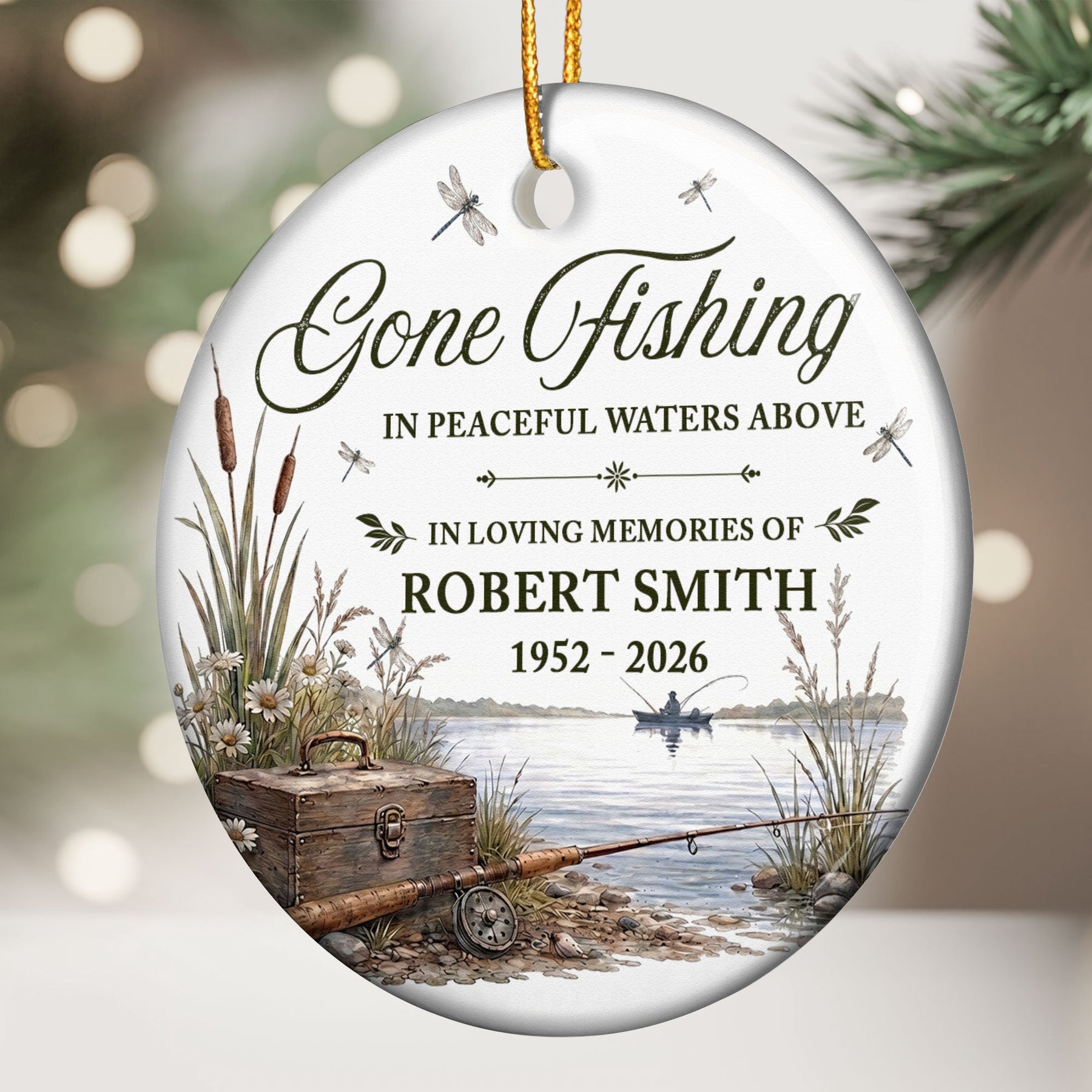 Gone Fishing In Peaceful Waters Above - Personalized Ornament