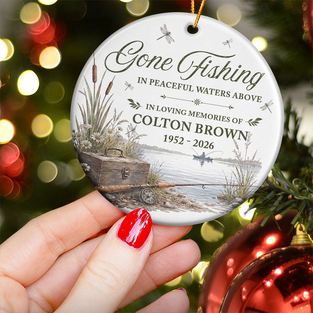 Gone Fishing In Peaceful Waters Above - Personalized Ornament
