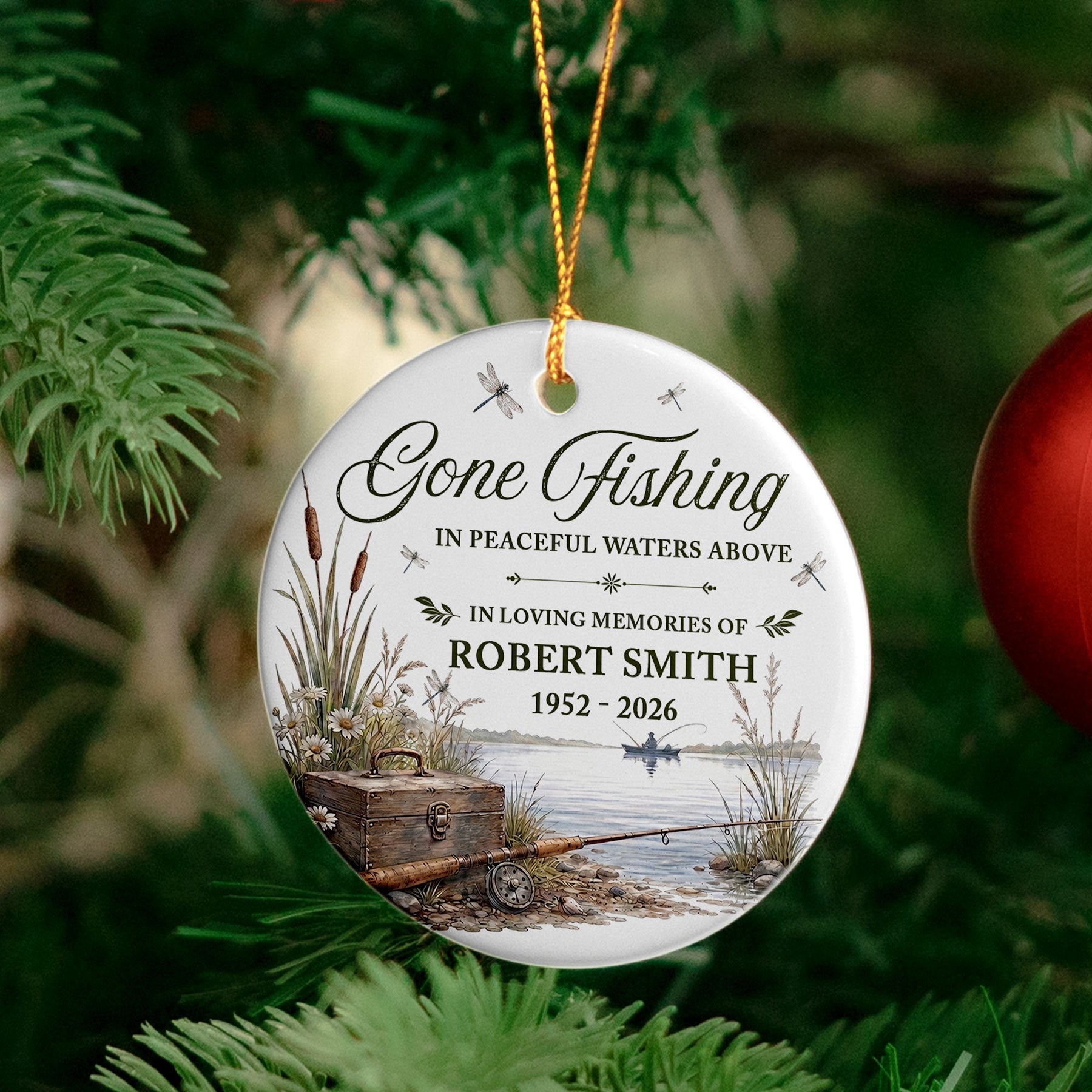 Gone Fishing In Peaceful Waters Above - Personalized Ornament