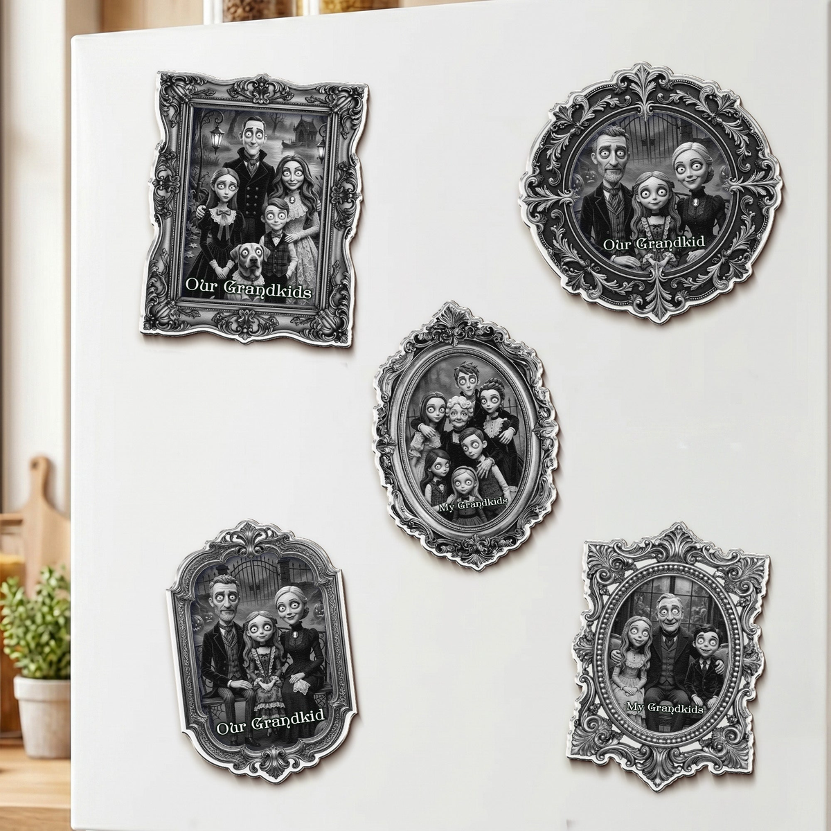 Grandkids Gothic Portrait Spooky Halloween - Personalized Magnet
