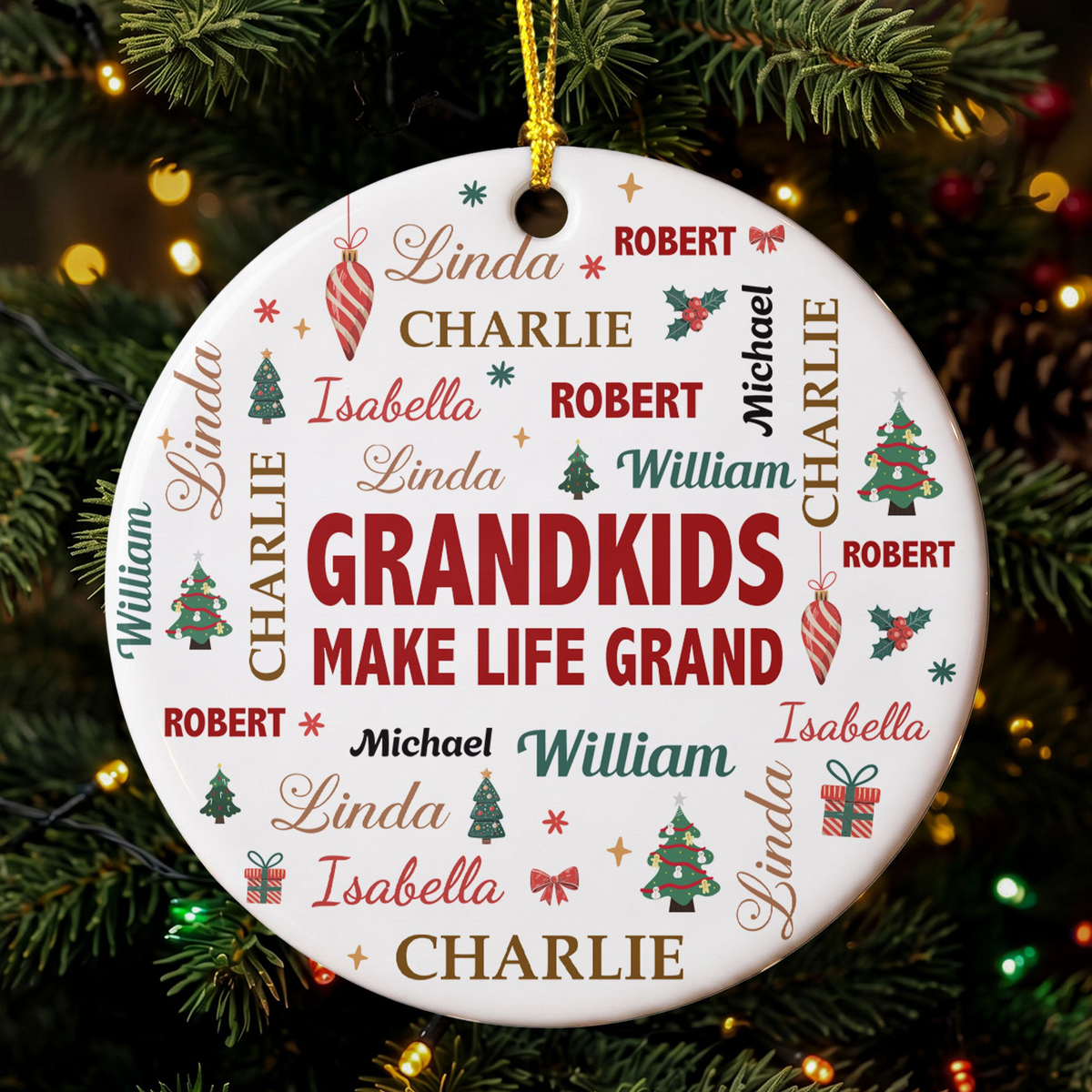 Grandkids Make Life Grand - Customize With Kids Names - Personalized Ornament