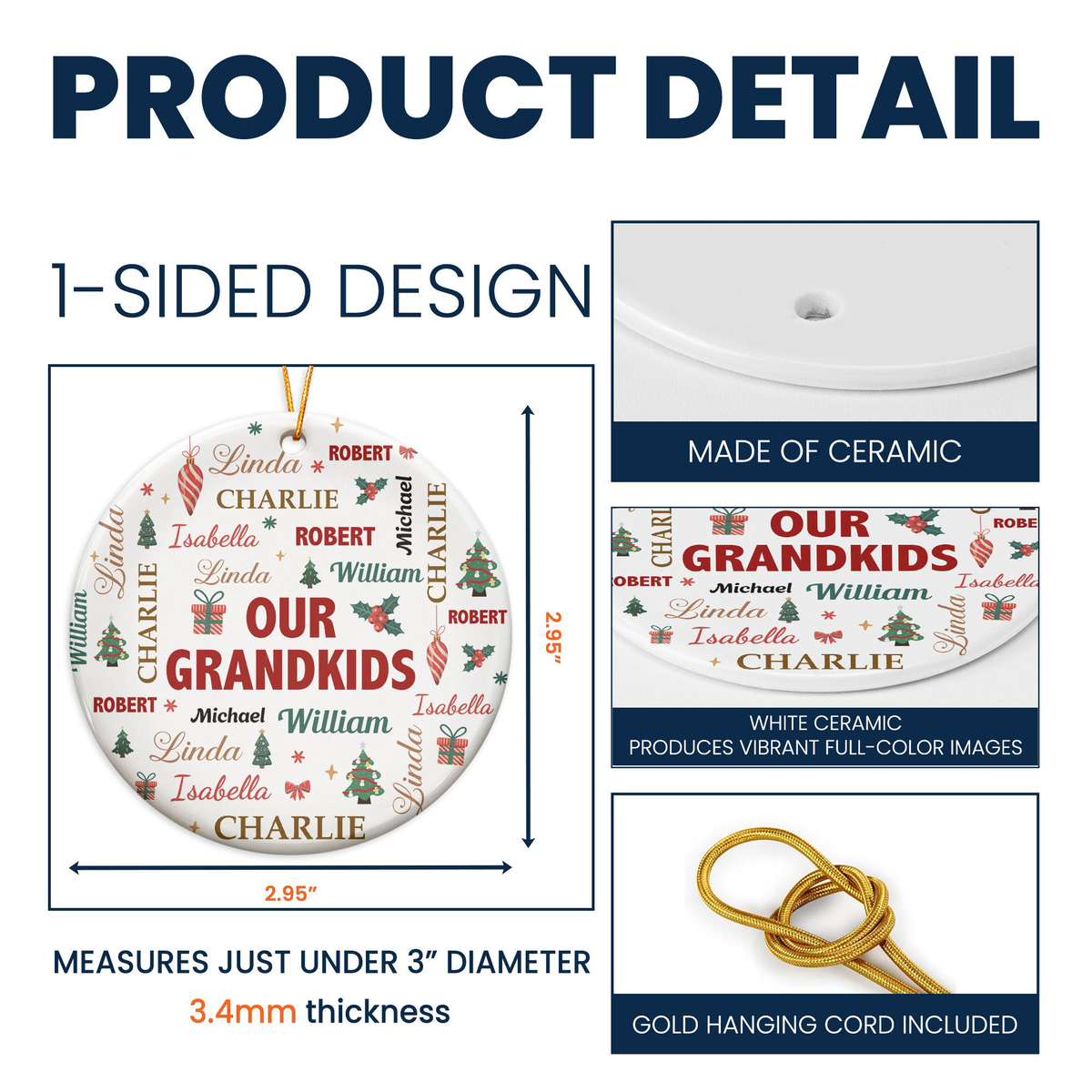 Grandkids Make Life Grand - Customize With Kids Names - Personalized Ornament