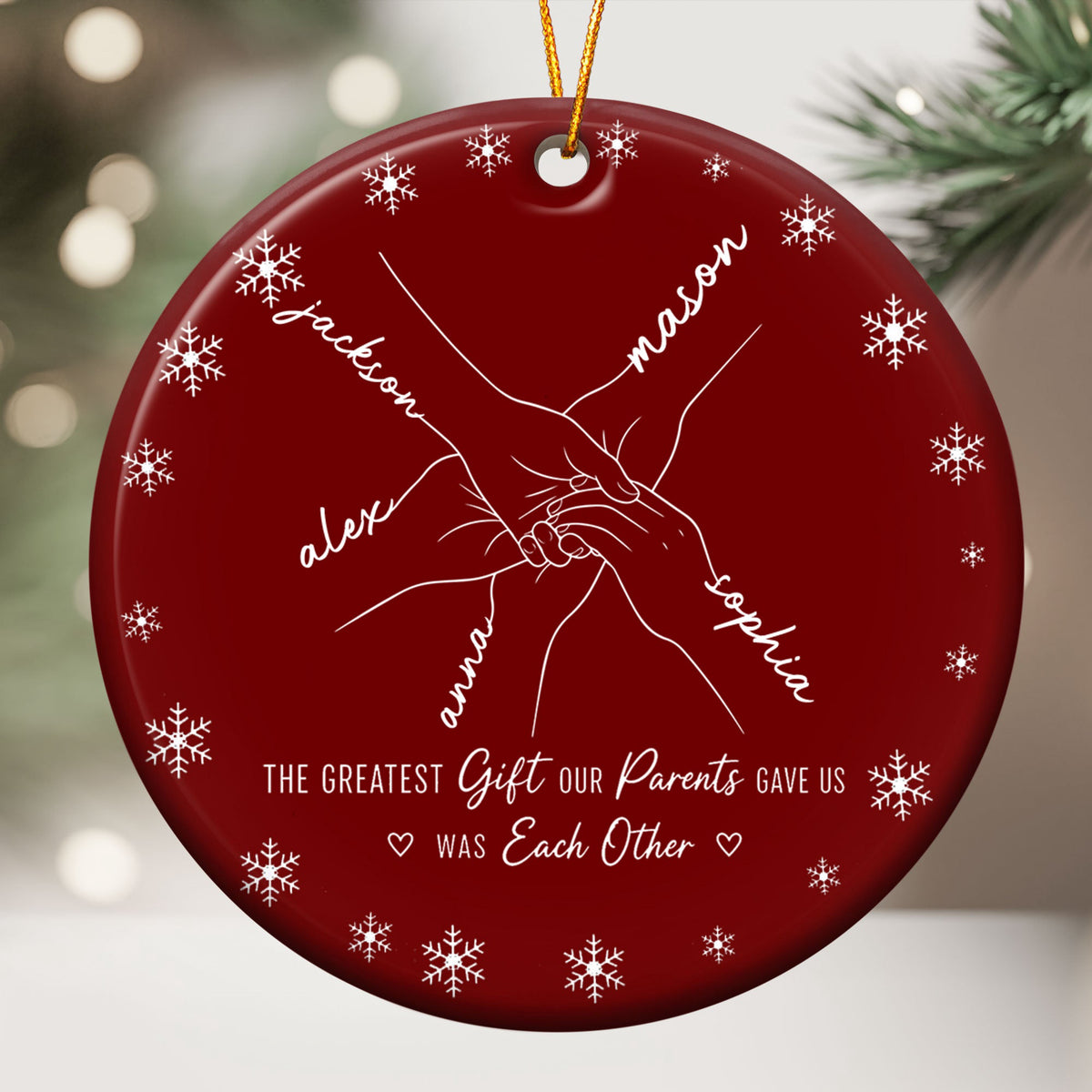 Hands Print Line Art Custom Name Gift For Sibling - Personalized Ornament