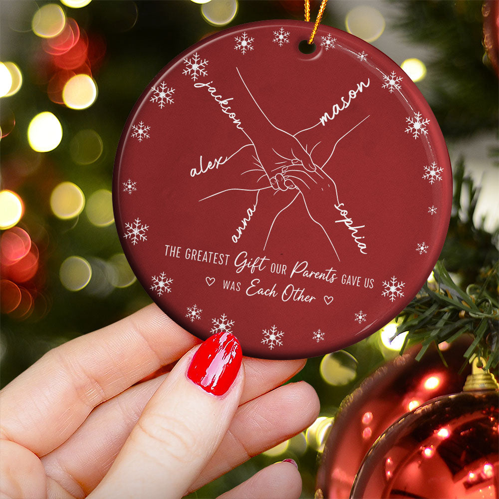 Hands Print Line Art Custom Name Gift For Sibling - Personalized Ornament