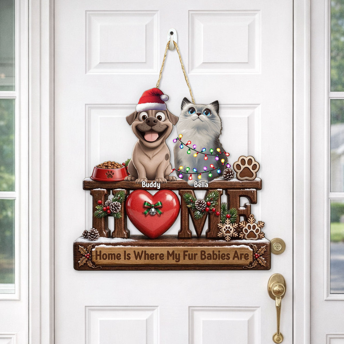 Home Is Where My Dogs Are Christmas Door Decor - Personalized Wood Sign