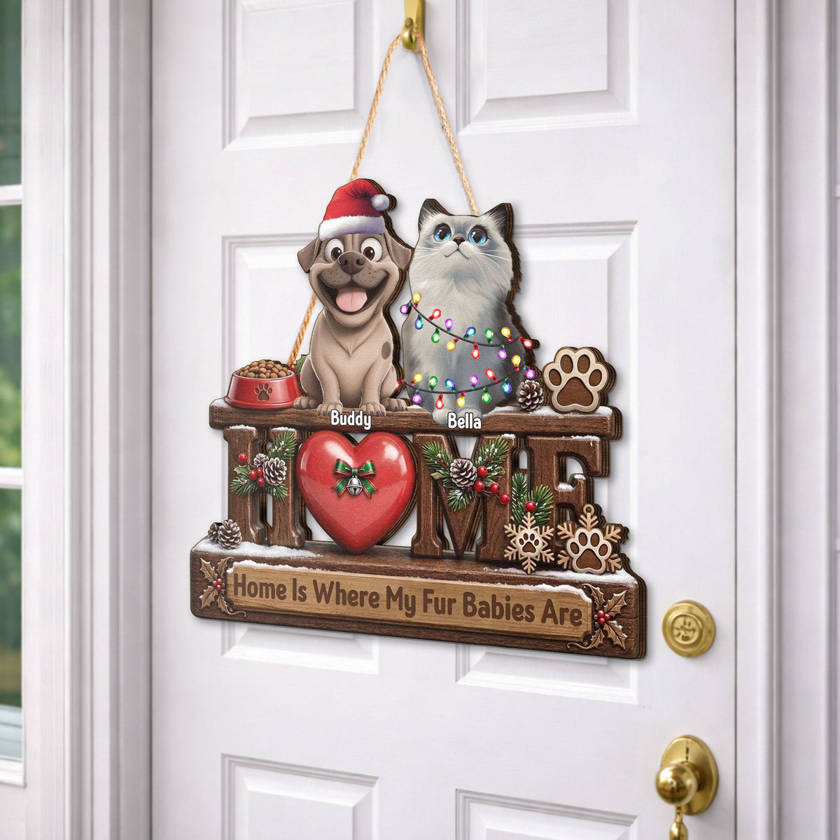 Home Is Where My Dogs Are Christmas Door Decor - Personalized Wood Sign