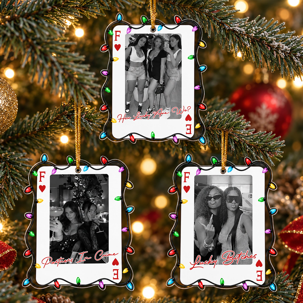 How Lucky Are We? Lucky Btches - Funny Friendship Christmas Gifts - Personalized Ornament
