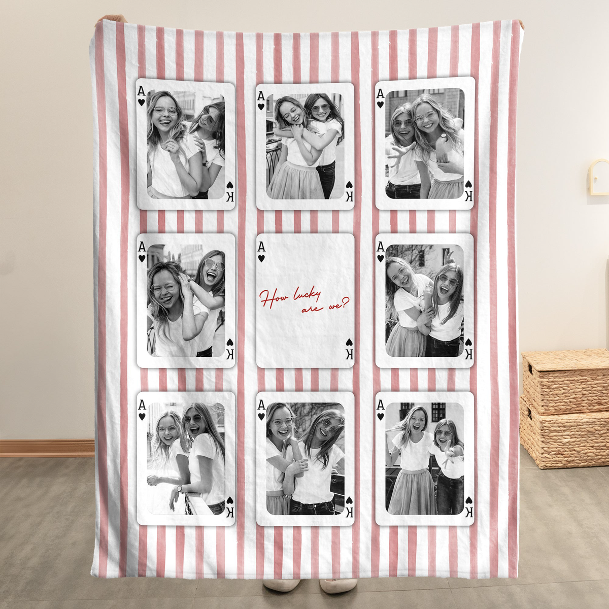 How Lucky We Are - Upload Photo For Besties, Friends - Striped Style - Personalized Blanket