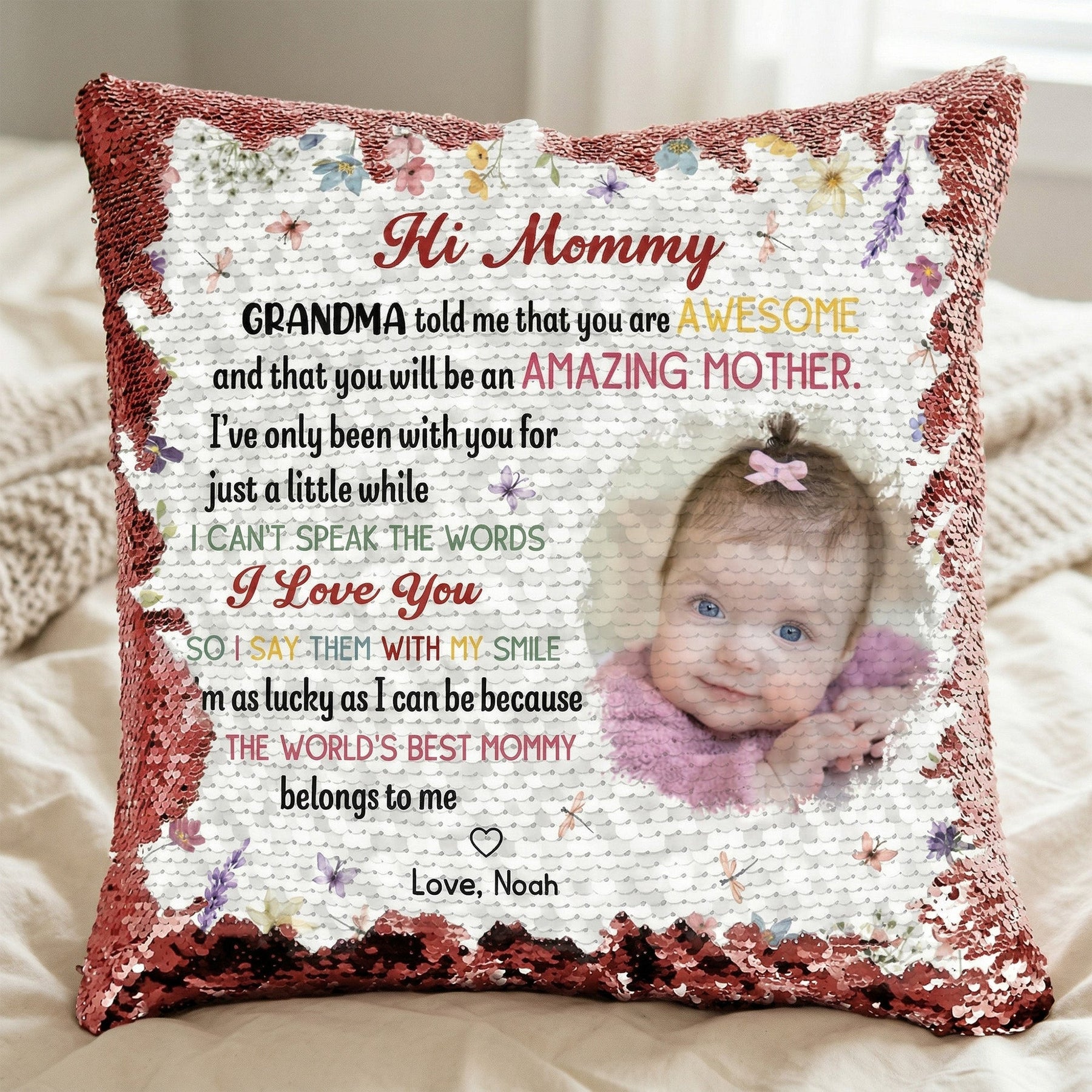 The Best Mommy Belongs To Me First Mom New Mom Gift - Custom Photo Sequin Pillow