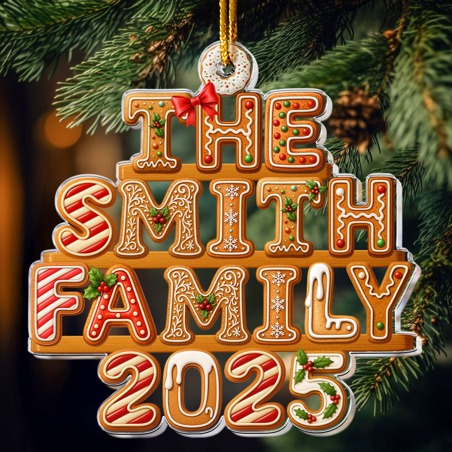 2026 Custom Family Name Gingerbread Letters - Personalized Acrylic Ornament