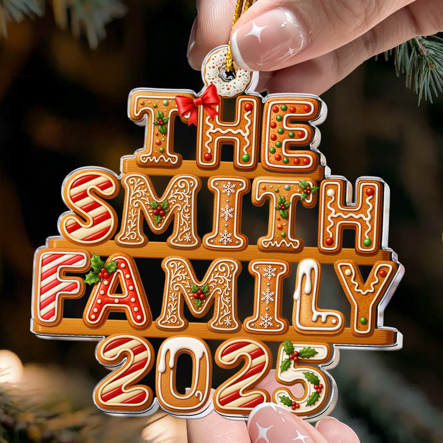 2026 Custom Family Name Gingerbread Letters - Personalized Acrylic Ornament
