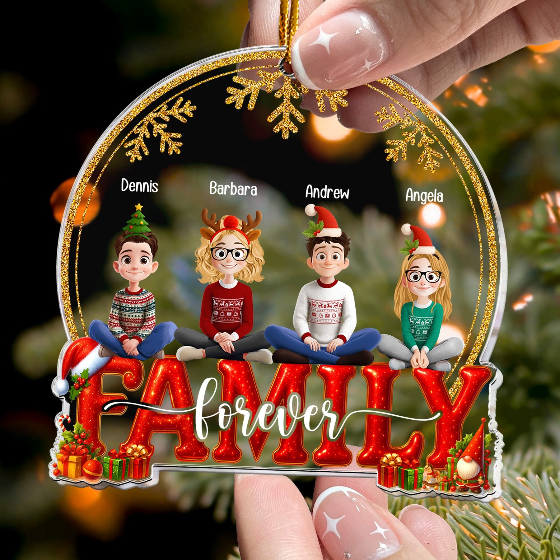 2026 Family, Siblings, Sisters Christmas Gold & Red - Personalized Acrylic Ornament
