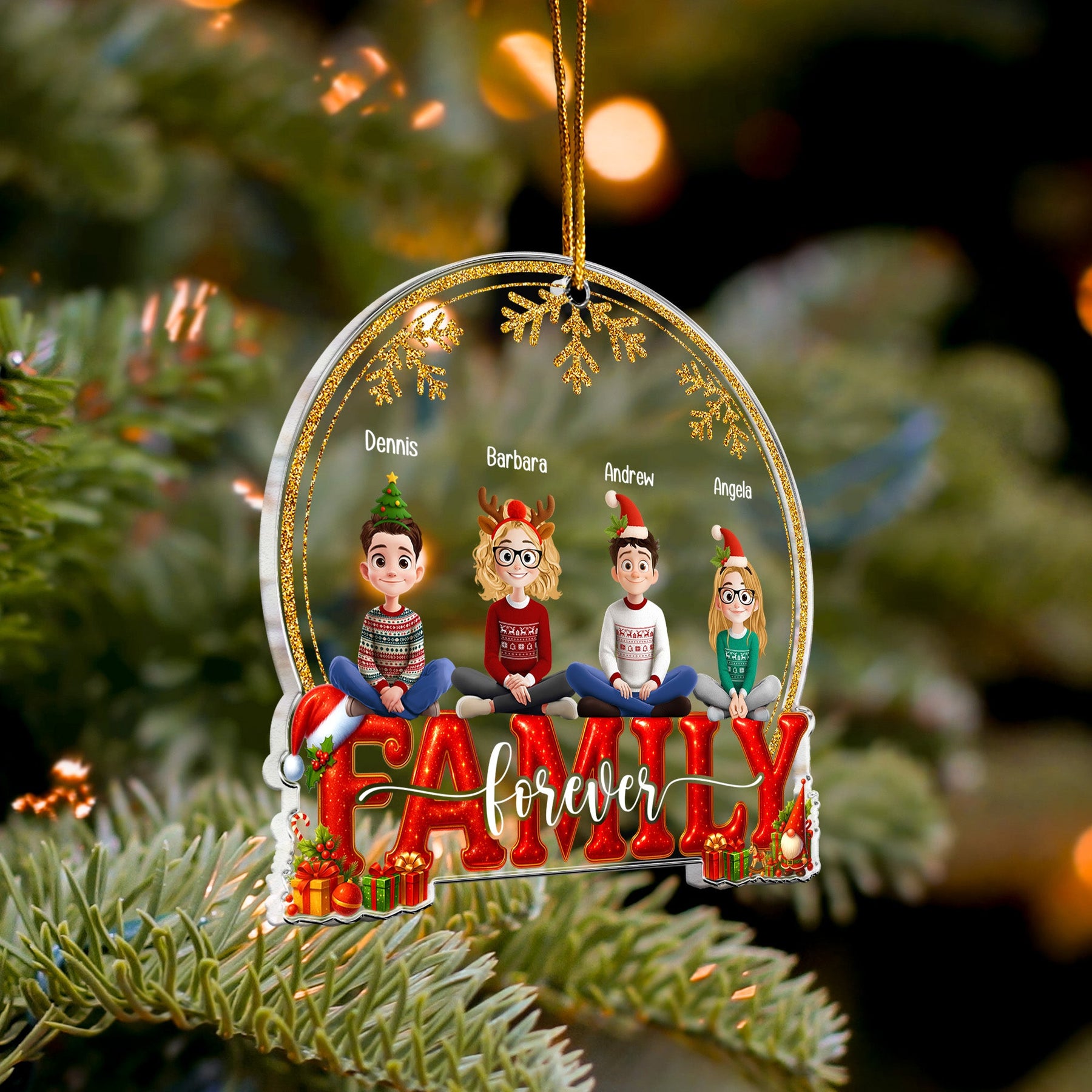 2026 Family, Siblings, Sisters Christmas Gold & Red - Personalized Acrylic Ornament