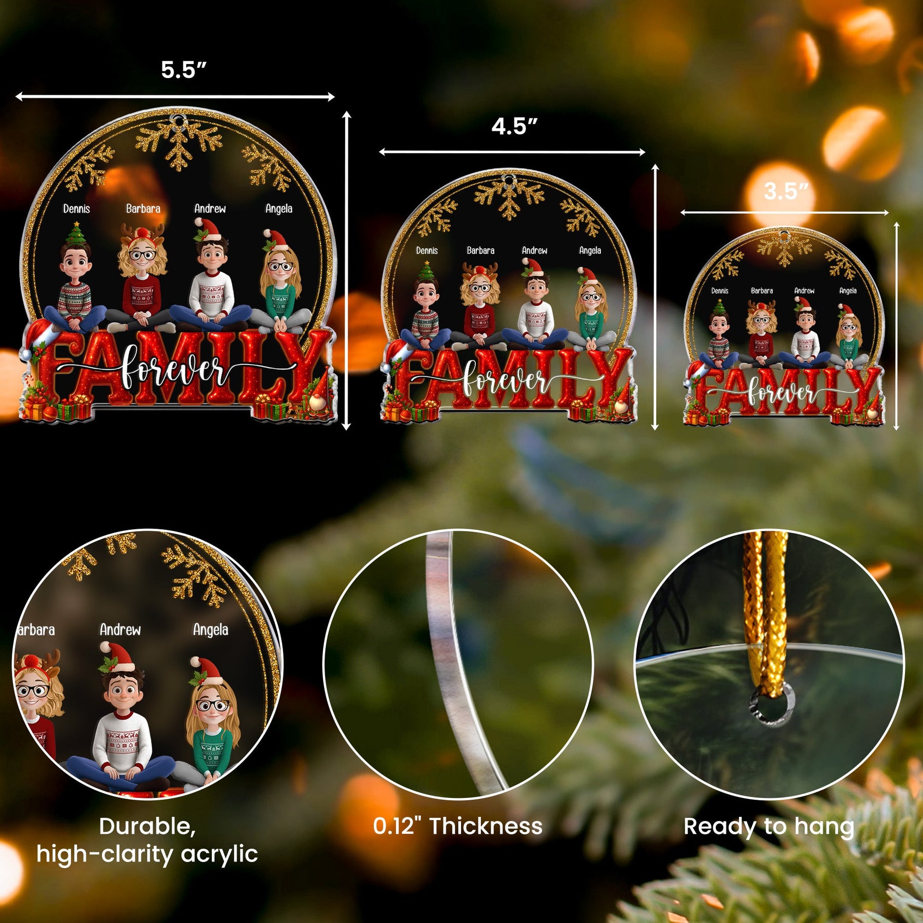 2026 Family, Siblings, Sisters Christmas Gold & Red - Personalized Acrylic Ornament