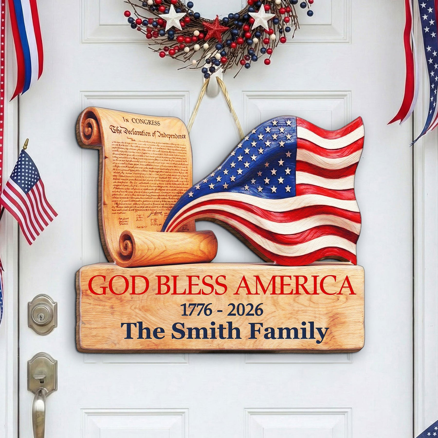 250 Years Of Freedom Patriotic Sign - Personalized Wood Sign