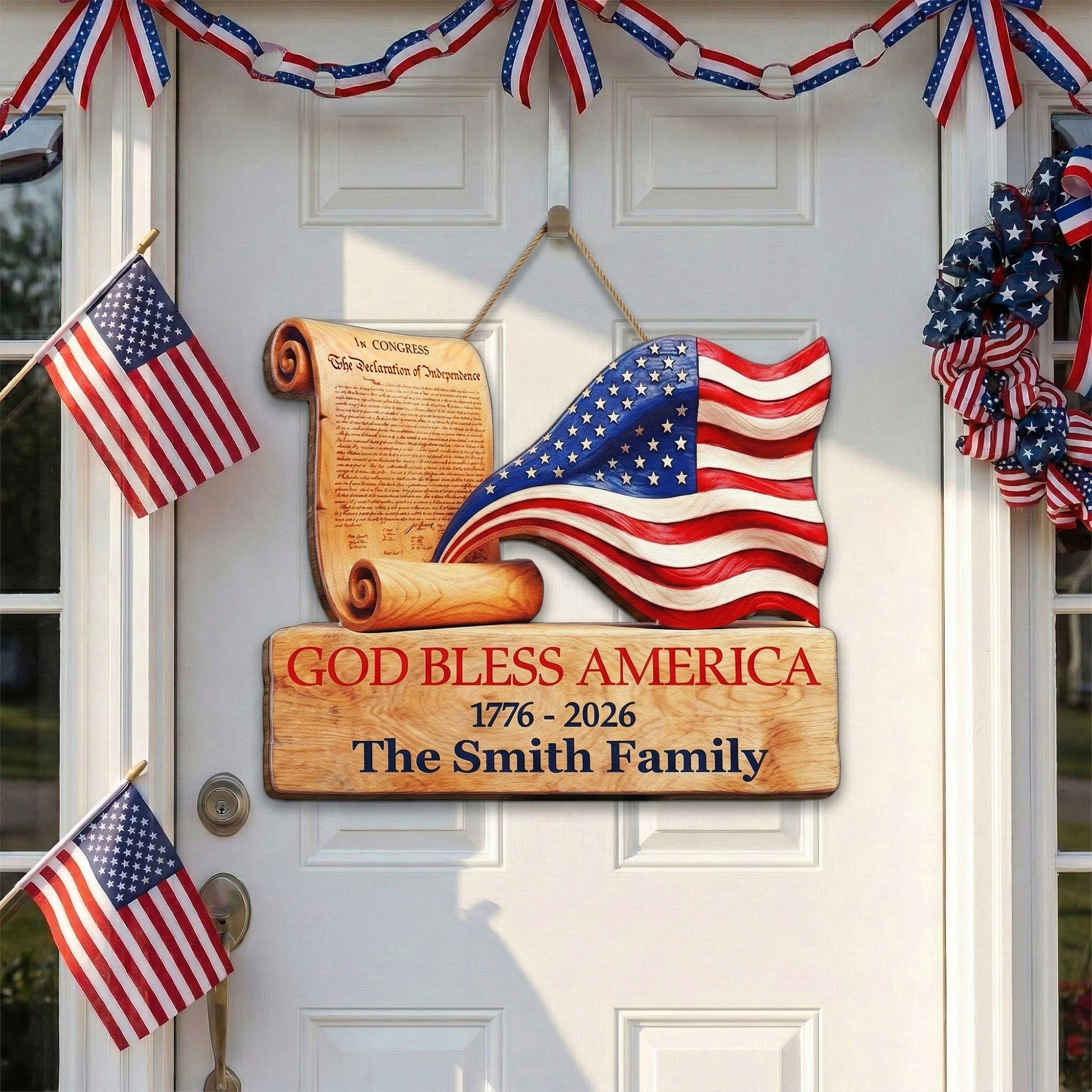 250 Years Of Freedom Patriotic Sign - Personalized Wood Sign