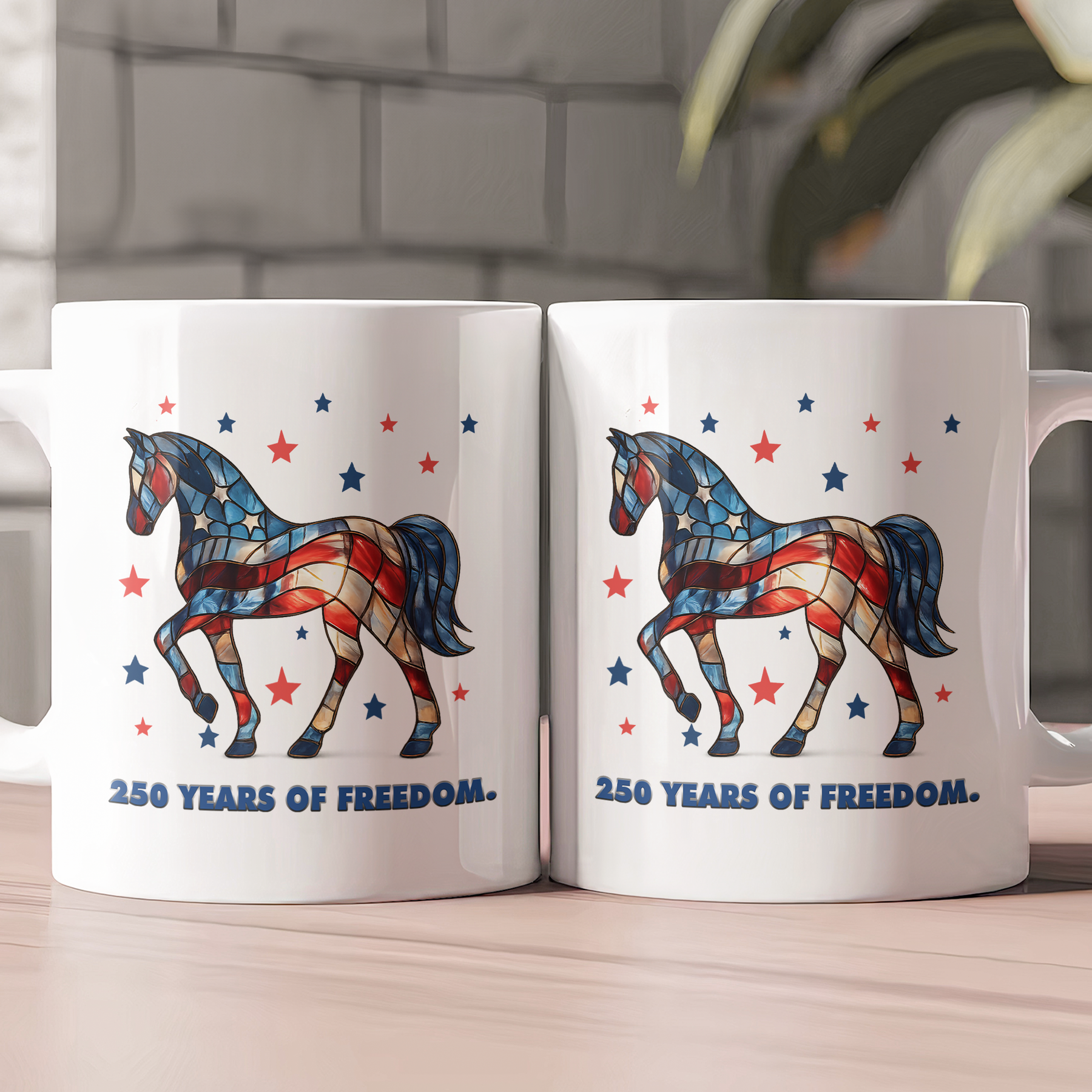 250 Years Of Freedom Horse Lovers Stained Glass Print - Mug