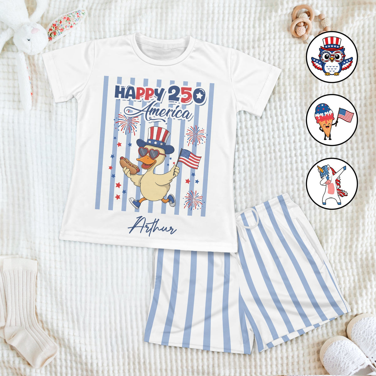 250 Years Of Freedom Kids Custom Name Patriotic Goose - Personalized Kids Clothing Set