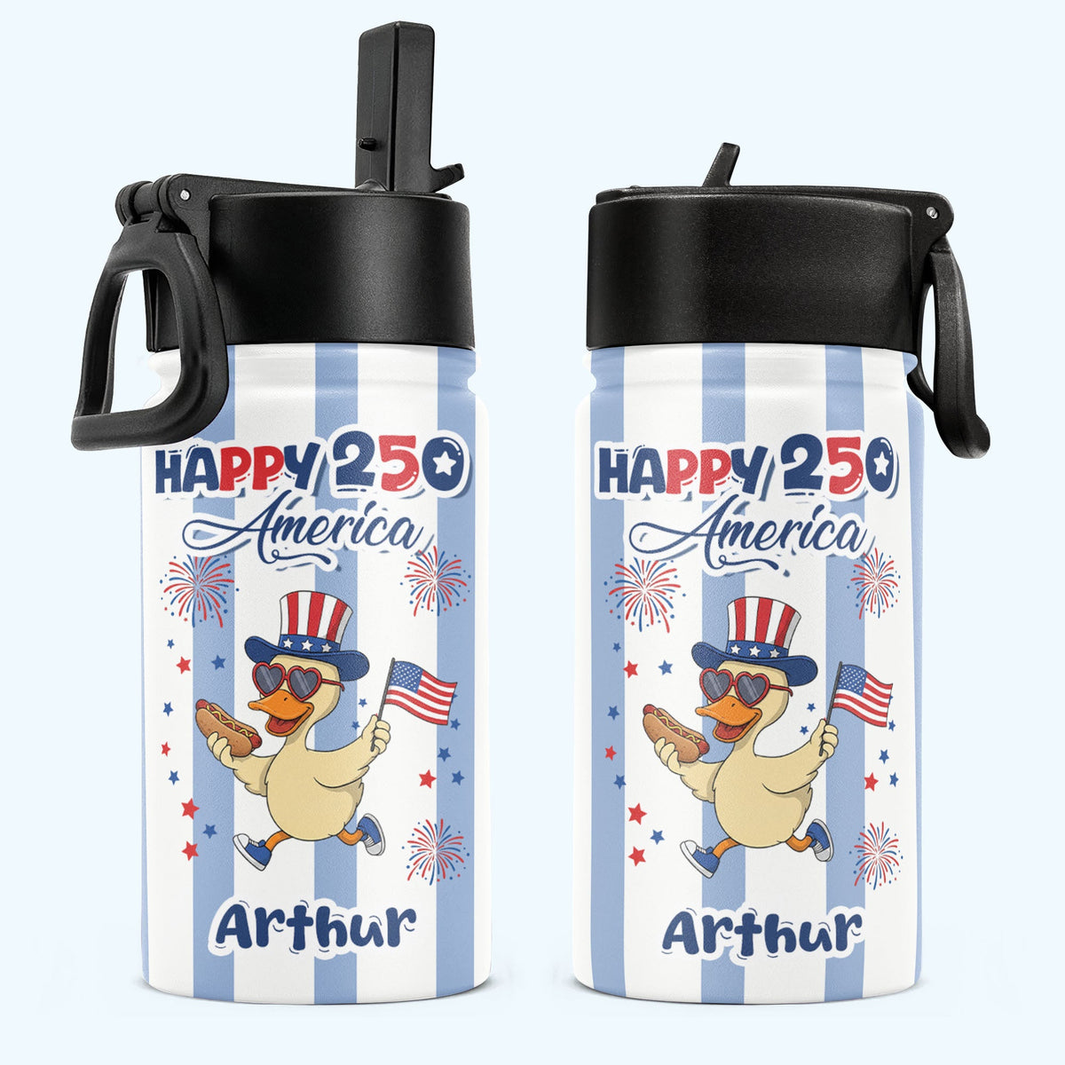 250 Years Of Freedom Kids Custom Name Patriotic Goose - Personalized Water Bottle