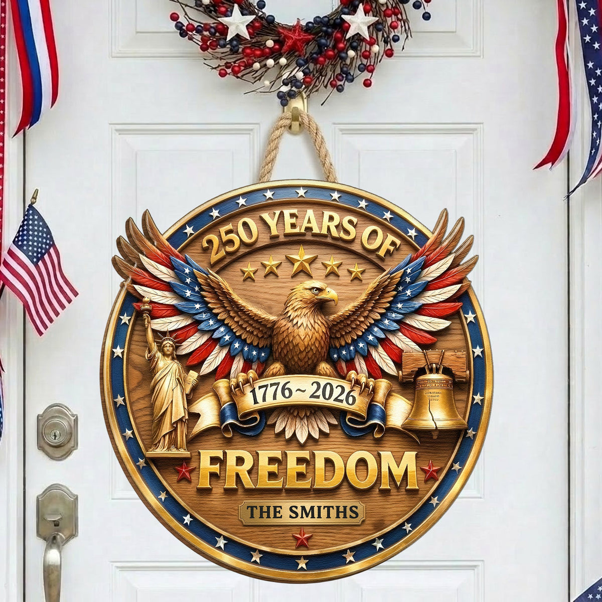 250 Years Of Freedom Faux Pattern - Personalized Wood Sign