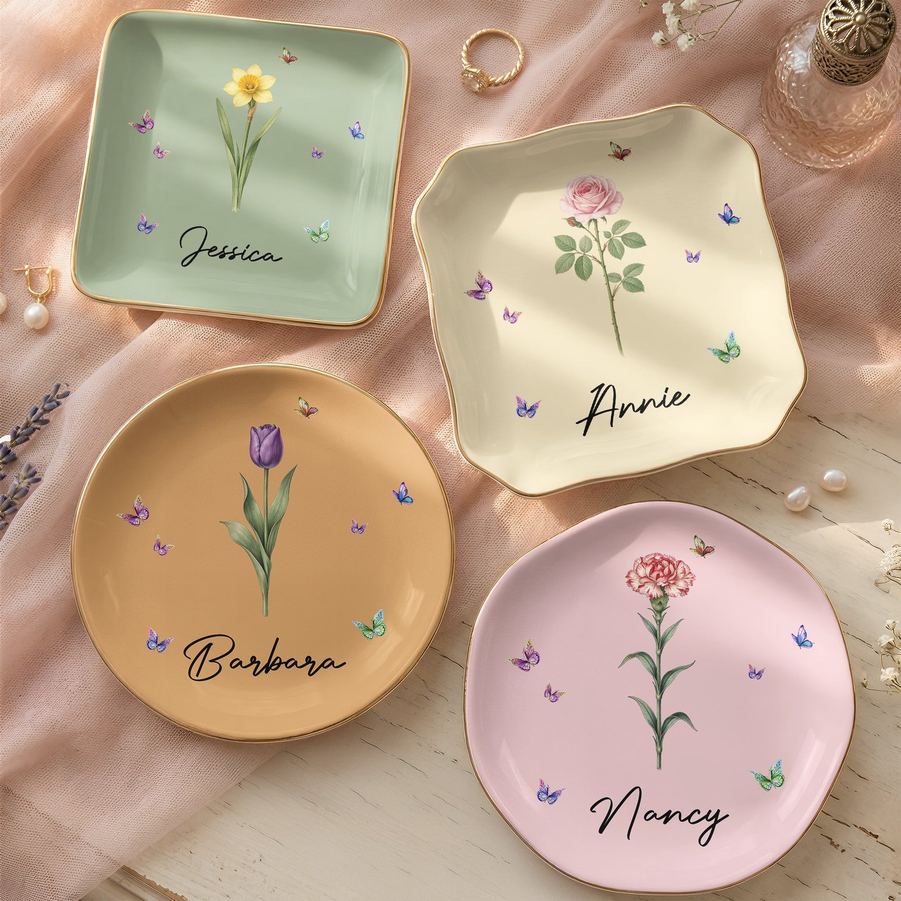 365 Birth Flower Self Gift - Personalized Jewelry Dish