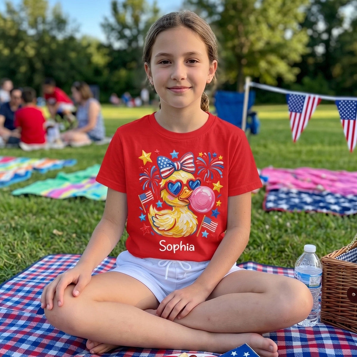 4th Of July Patriotic Kids Duck Usa Fireworks Flag - Personalized Kids Clothing Set