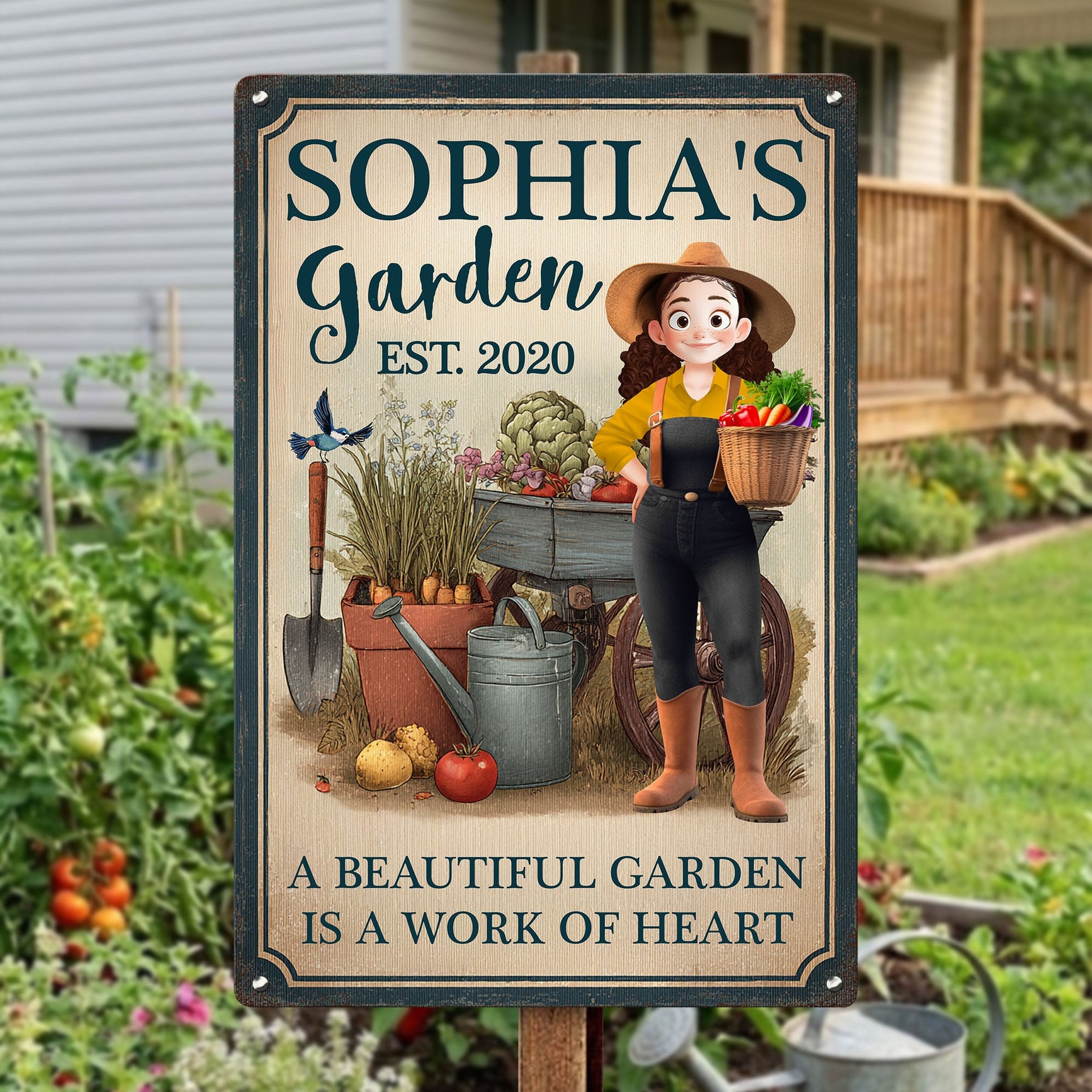 A Beautiful Garden Is A Work Of Heart - Personalized Metal Sign