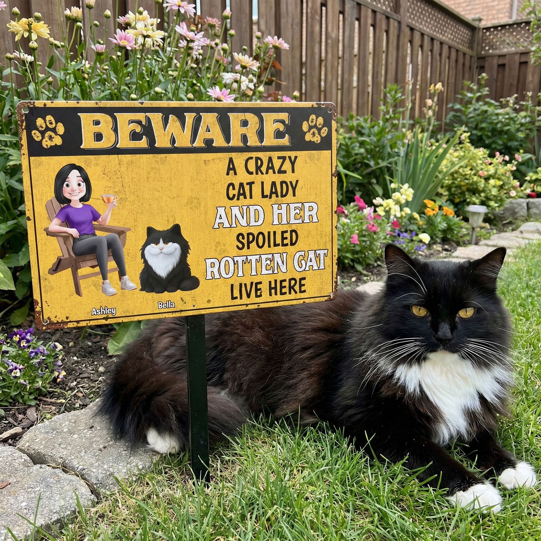 A Crazy Cat Lady & Her Spoiled Rotten Cats Live Here - Personalized Metal Sign