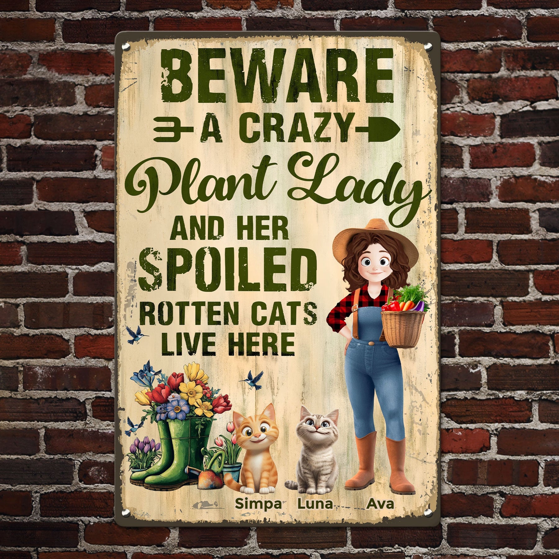 A Crazy Plant Lady & Her Spoiled Rotten Cats Live Here - Personalized Metal Sign