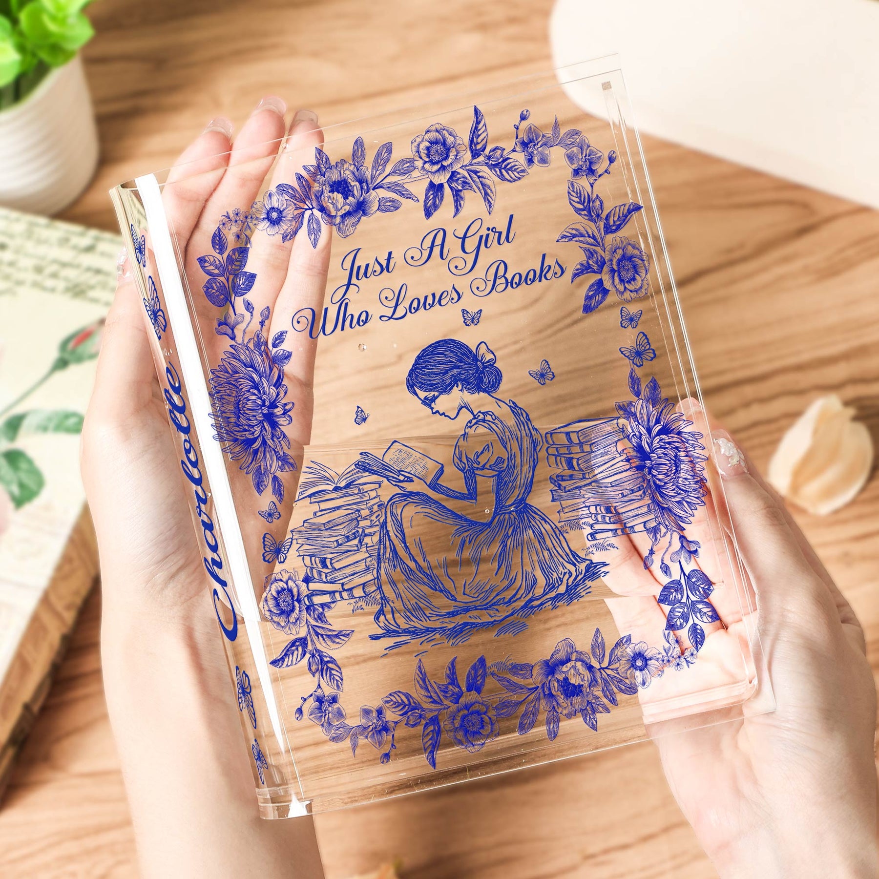 A Girl Who Loves Books Toile De Jouy - Personalized Acrylic Book Vase