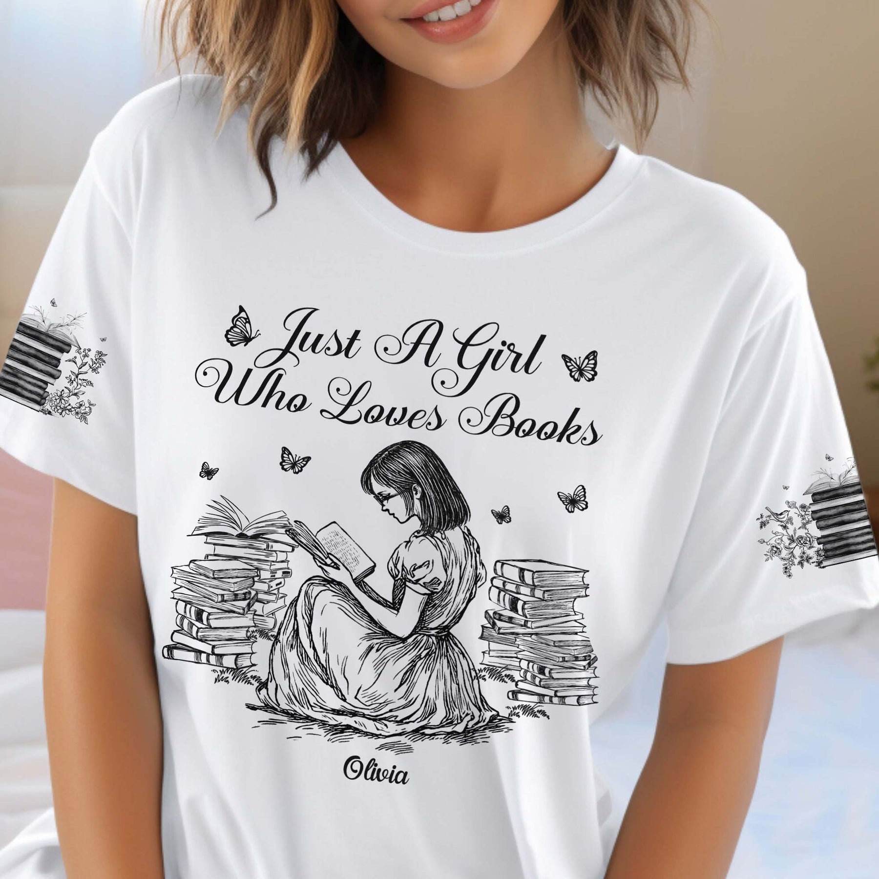 A Girl Who Loves Books, Custom Favorite Book Toile De Jouy - Personalized Shirt