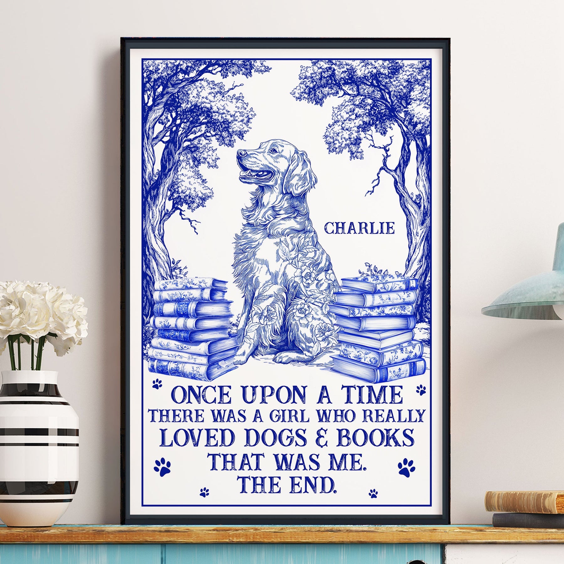 A Girl Who Really Loved Dogs And Books Toile De Jouy - Personalized Poster