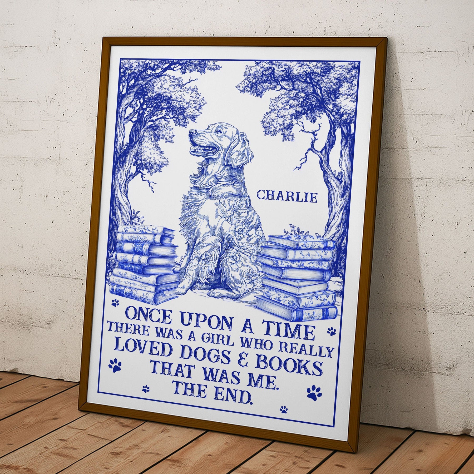 A Girl Who Really Loved Dogs And Books Toile De Jouy - Personalized Poster