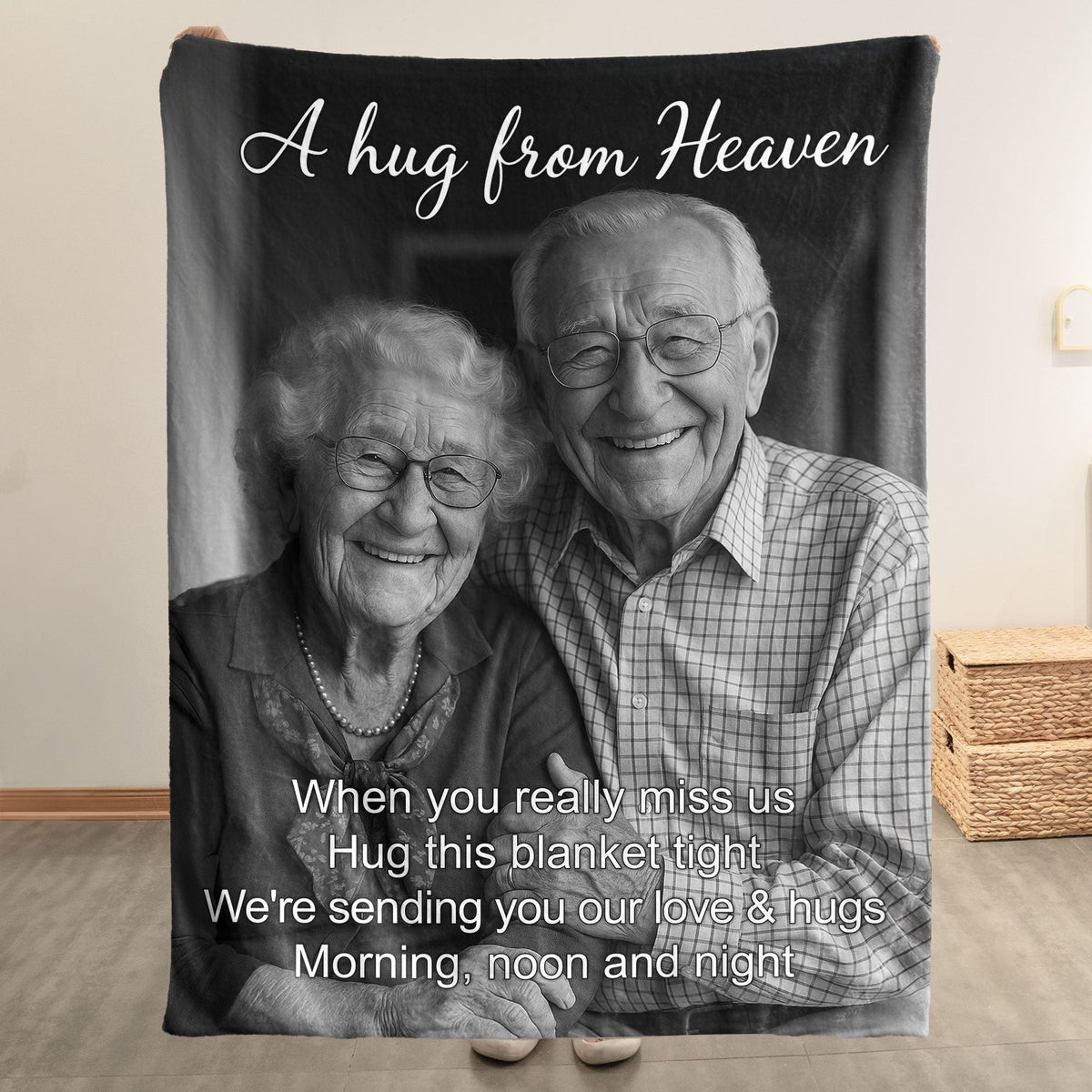 A Hug From Heaven Memorial Gifts For Family - Personalized Photo Blanket