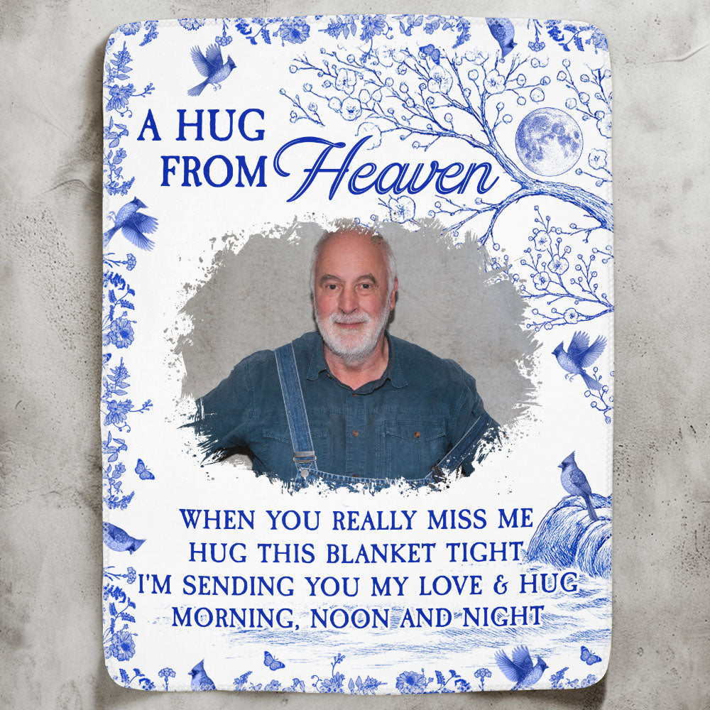 A Hug From Heaven Toile De Jouy Memorial Gift Memory Blanket - Personalized Photo Blanket