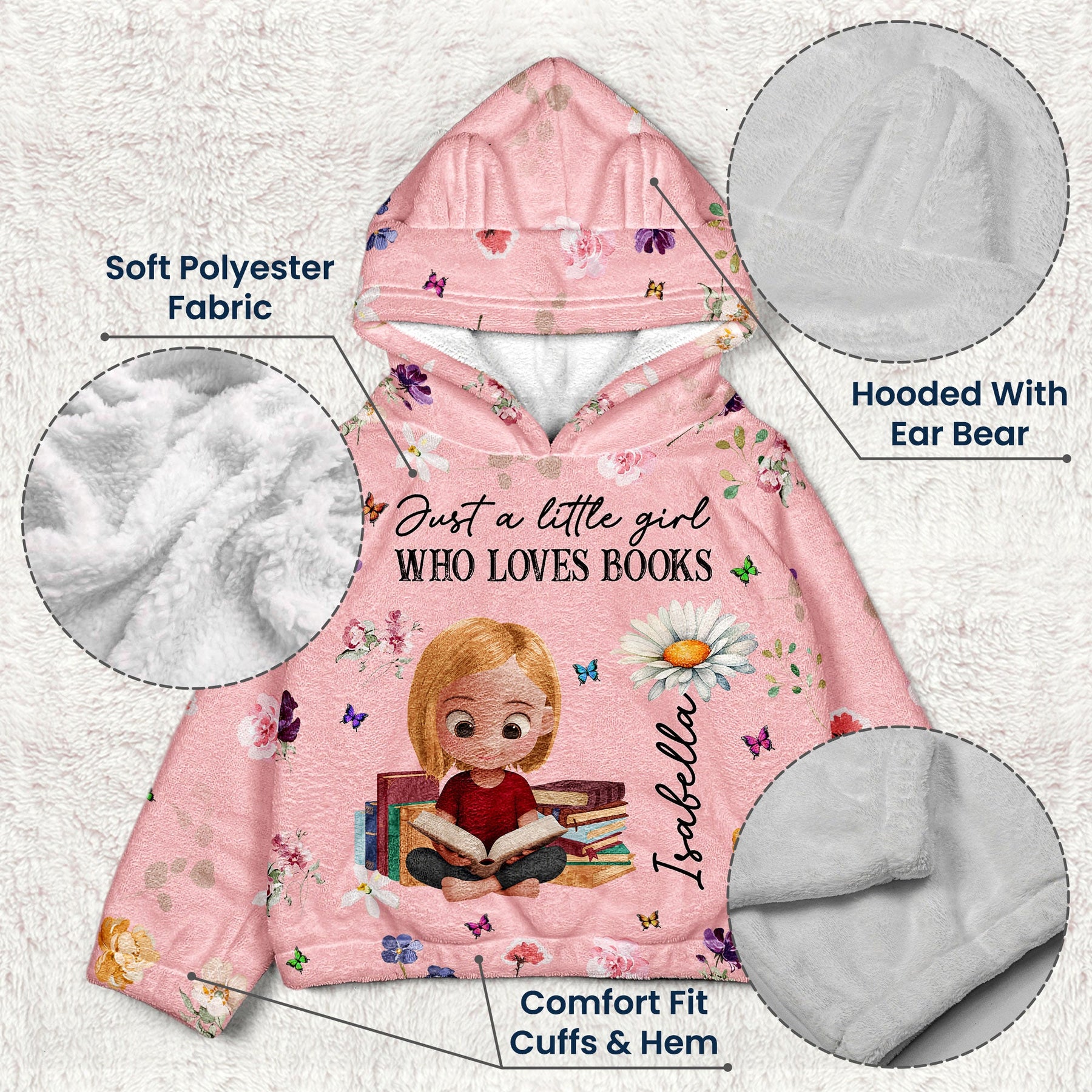 A Little Girl Who Loves Books - Personalized Kid Fleece Hooded Sweatshirt With Ears