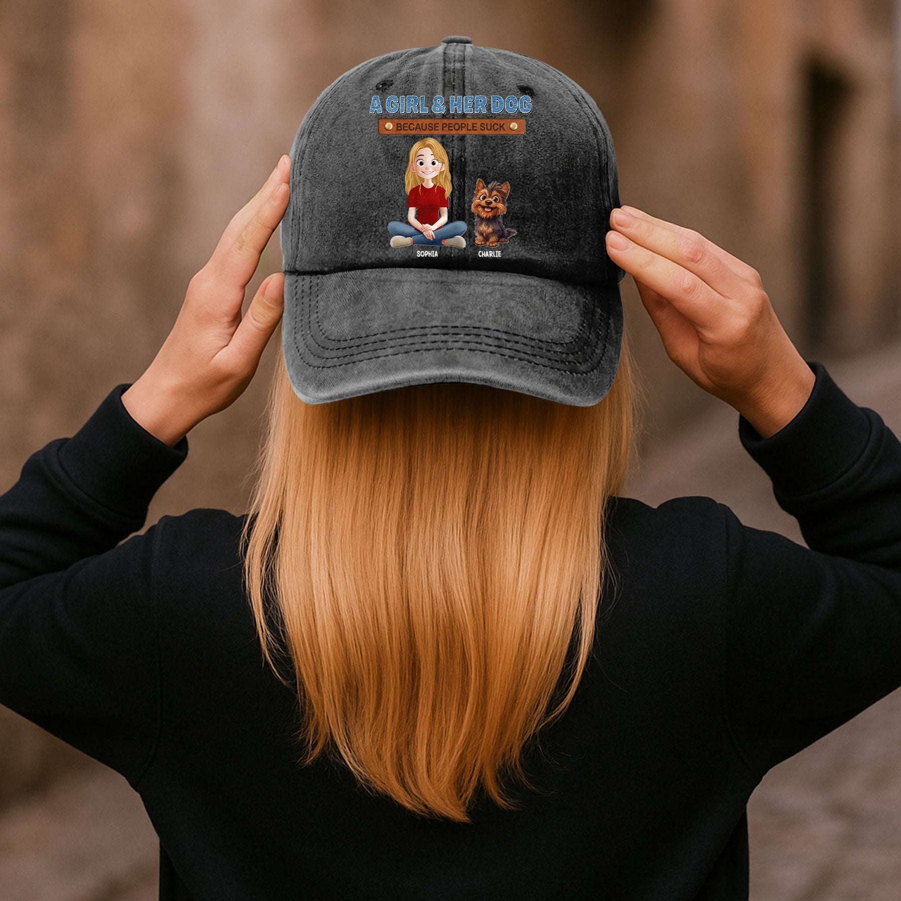 A Man And His Dog - Personalized Distressed Denim Cap