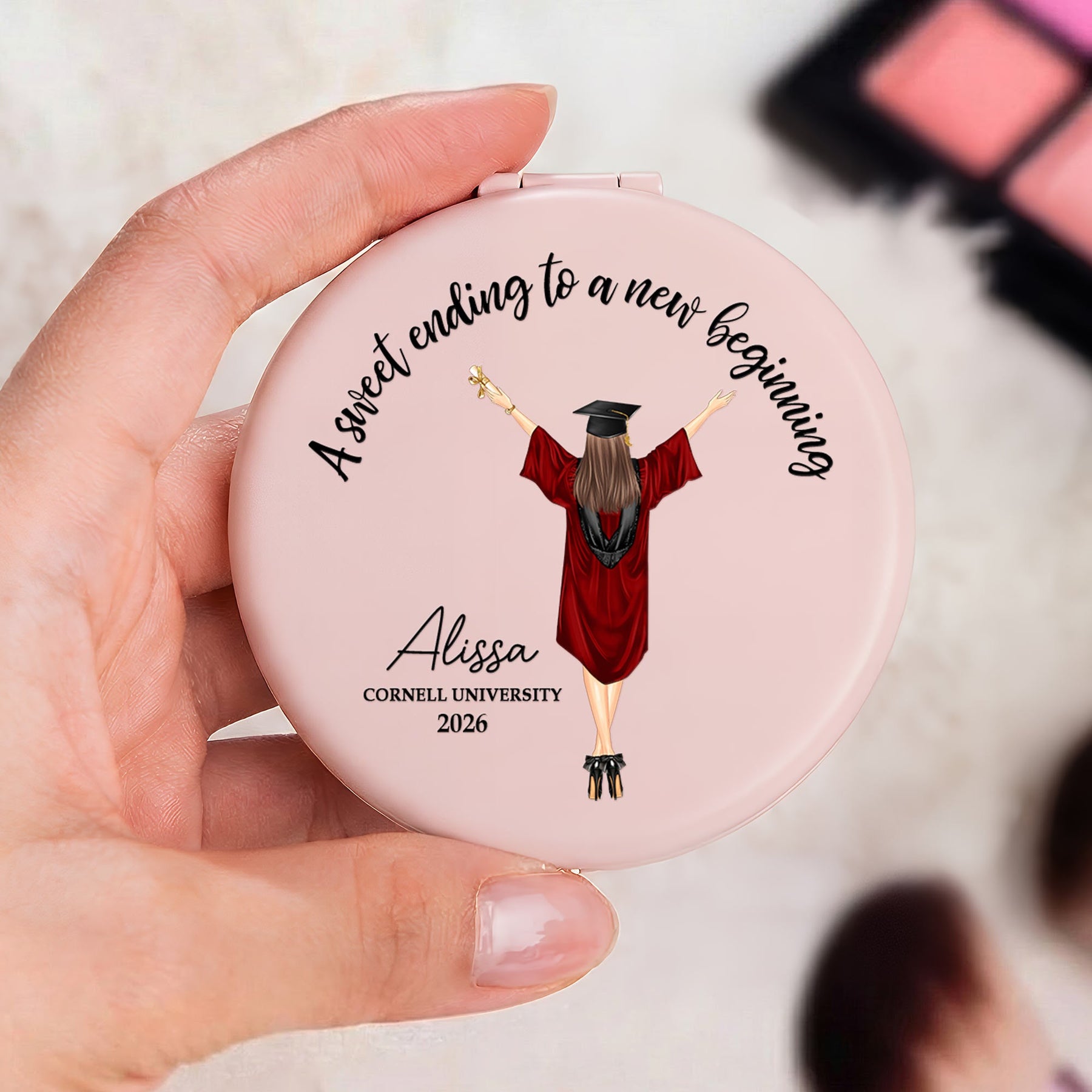 A Sweet Ending To A New Beginning Graduation - Personalized Compact Mirror