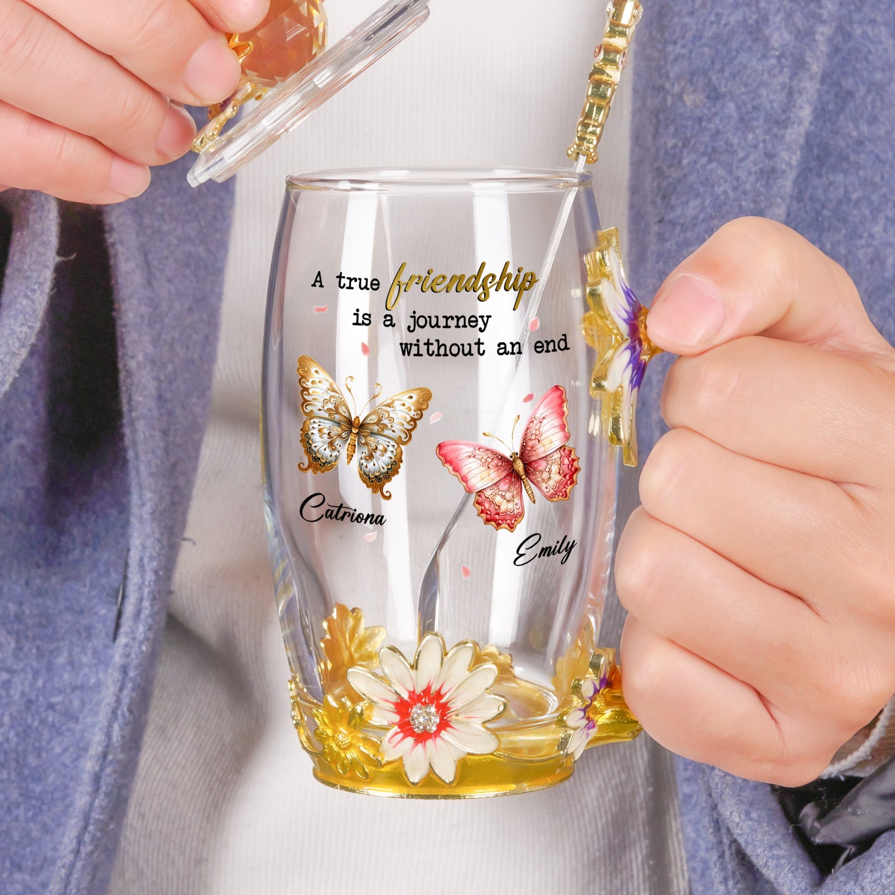 A True Friendship Is A Journey Without An End - Personalized Enamel Flower Tea Cup