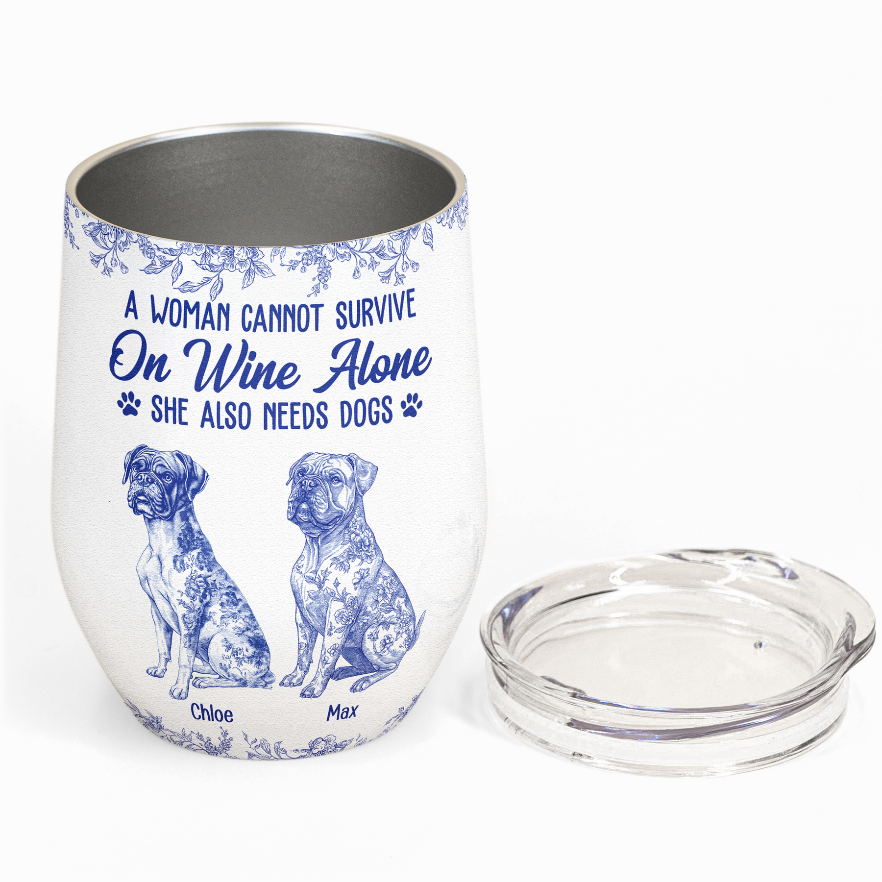 A Woman Cannot Survive On Wine Alone Toile De Jouy Style - Personalized Wine Tumbler
