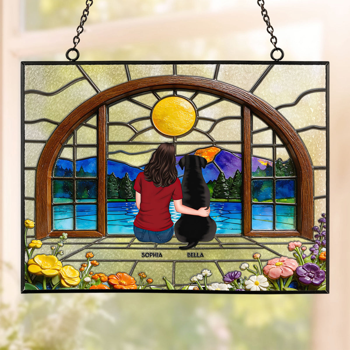 A Girl And Her Dog - Personalized Window Hanging Suncatcher