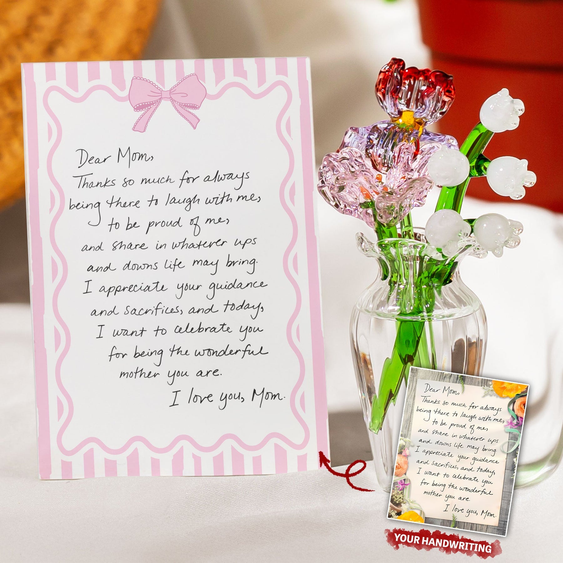 Actual Handwritten Message Gift Glass Flower Bouquet - Personalized Glass Flowers