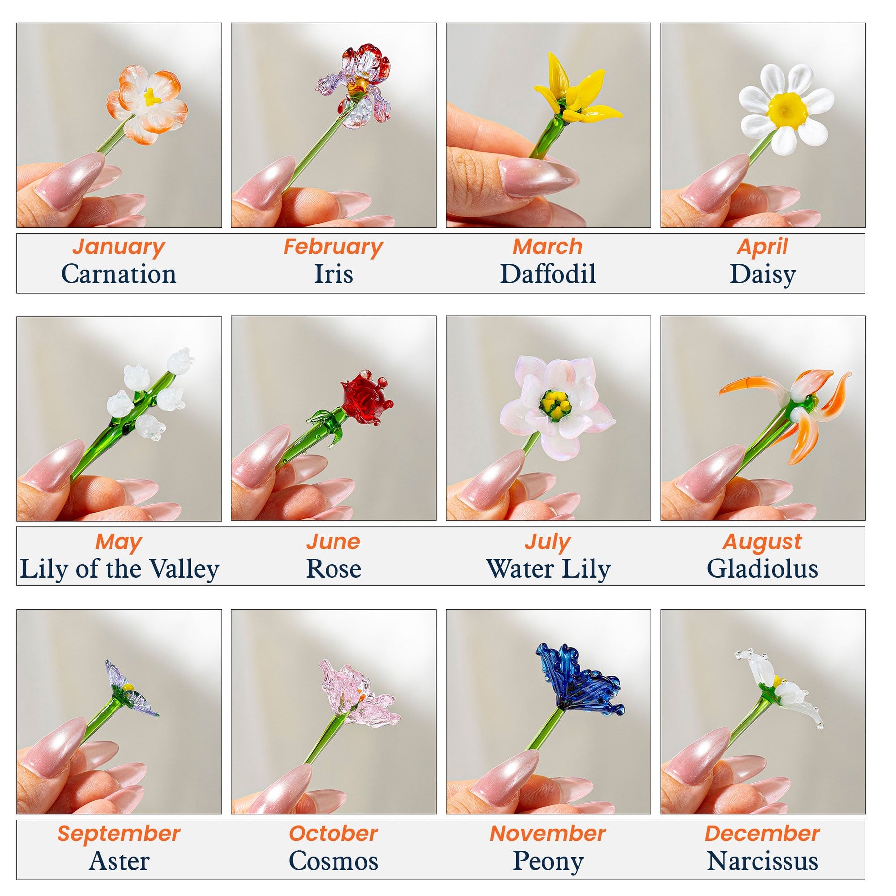 Actual Handwritten Message Gift Glass Flower Bouquet - Personalized Glass Flowers