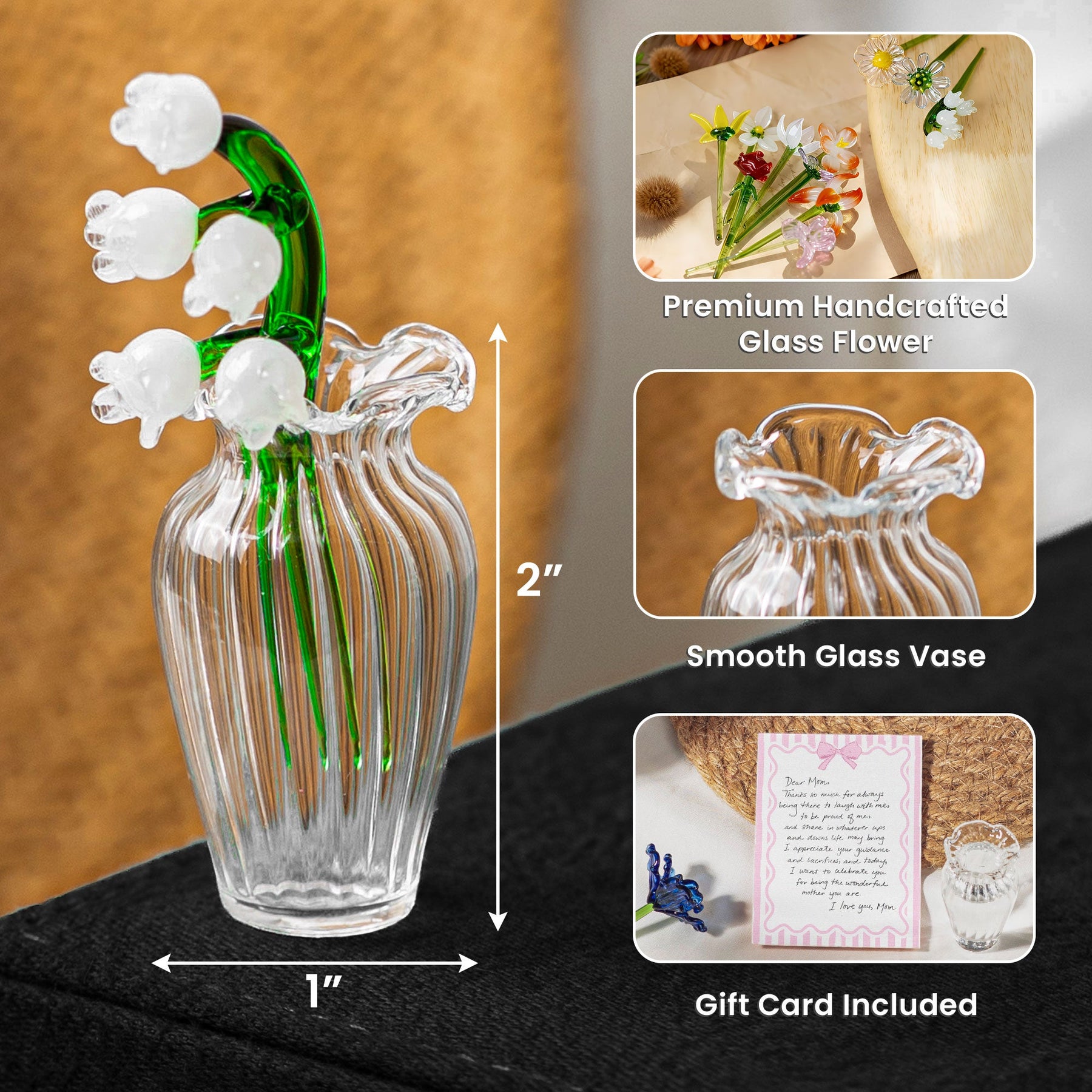 Actual Handwritten Message Gift Glass Flower Bouquet - Personalized Glass Flowers
