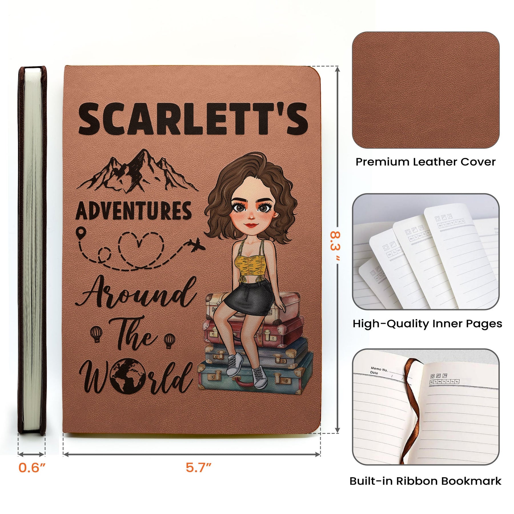 Adventures Around The World - Personalized Leather Journal