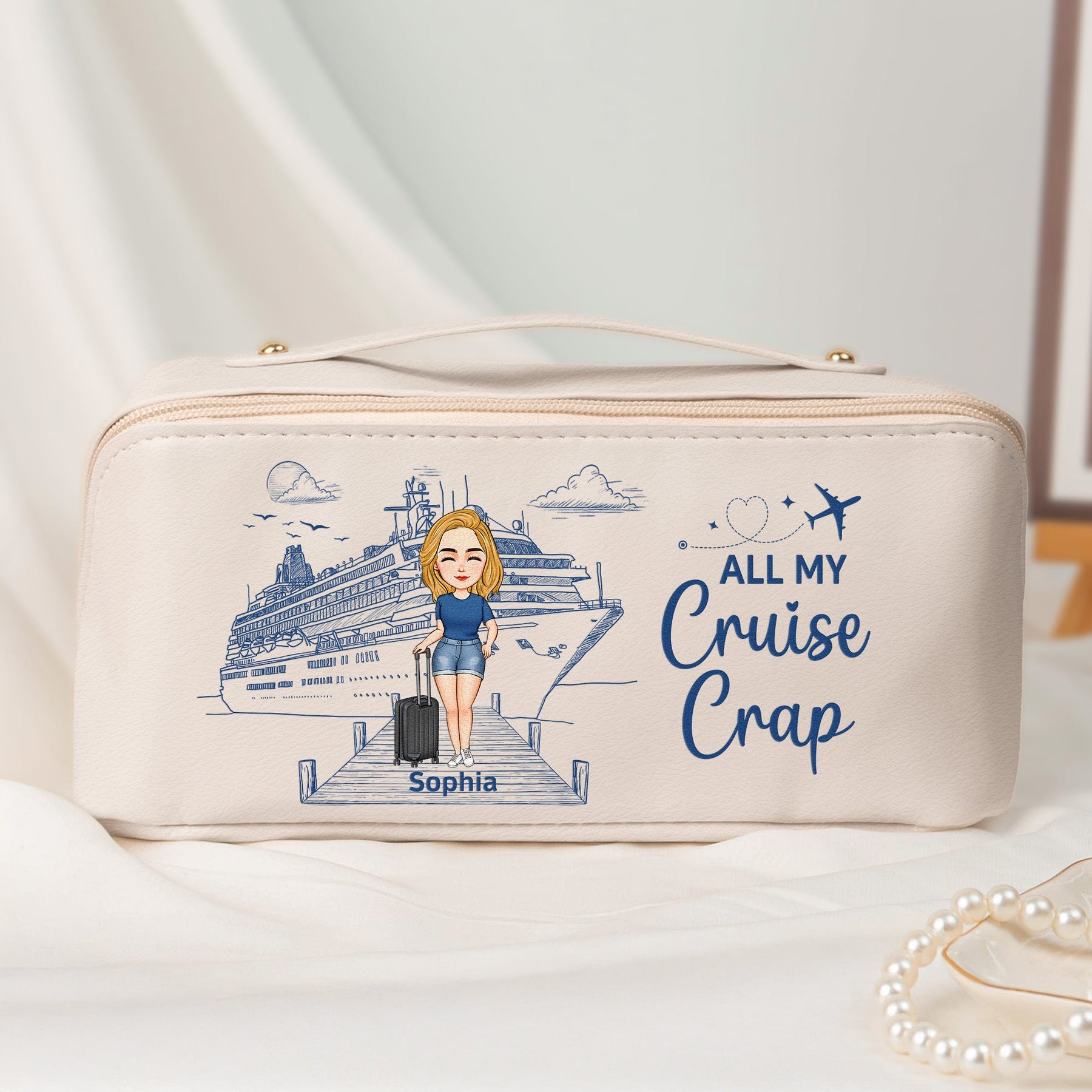 All My Cruise Crap - Personalized Leather Makeup Bag