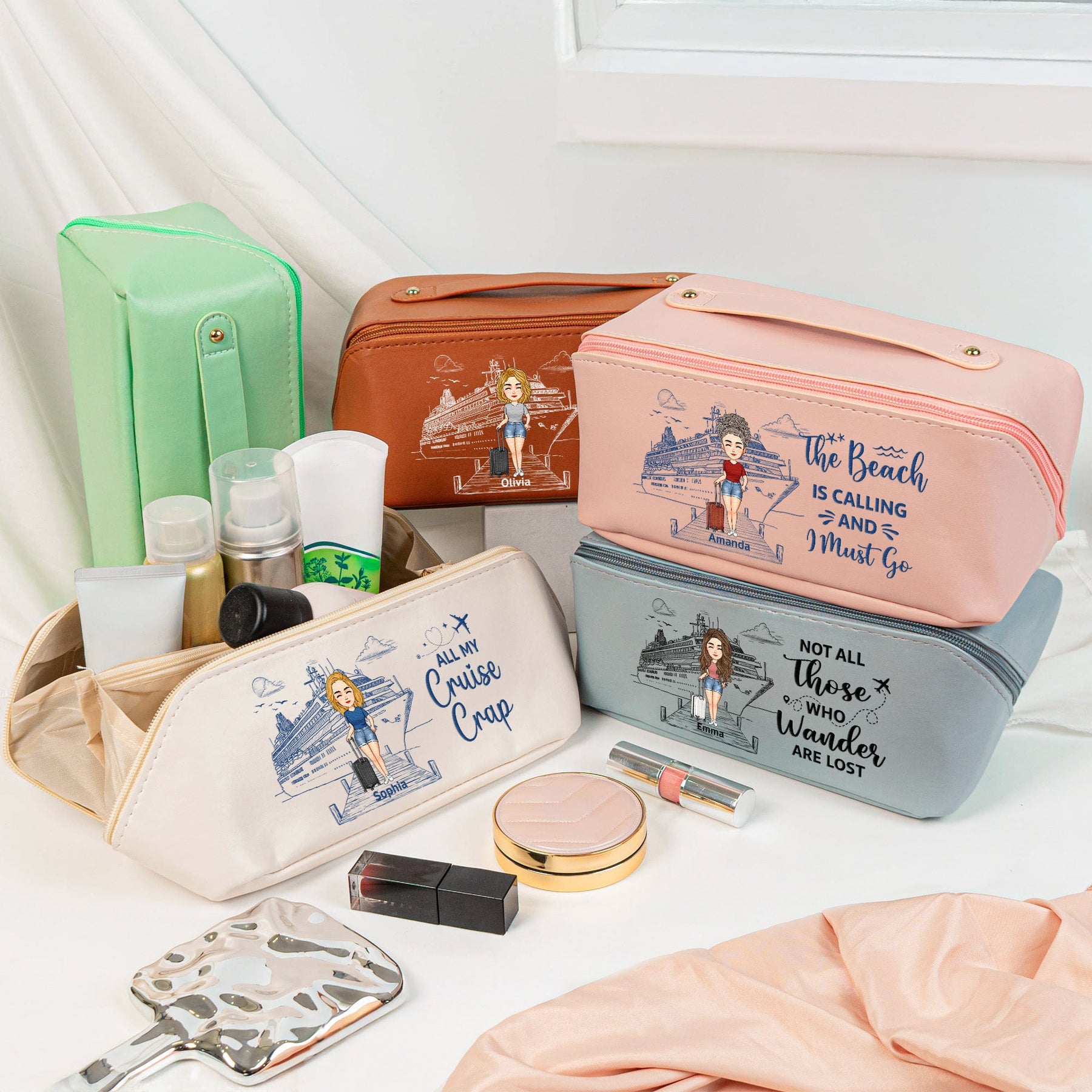 All My Cruise Crap - Personalized Leather Makeup Bag