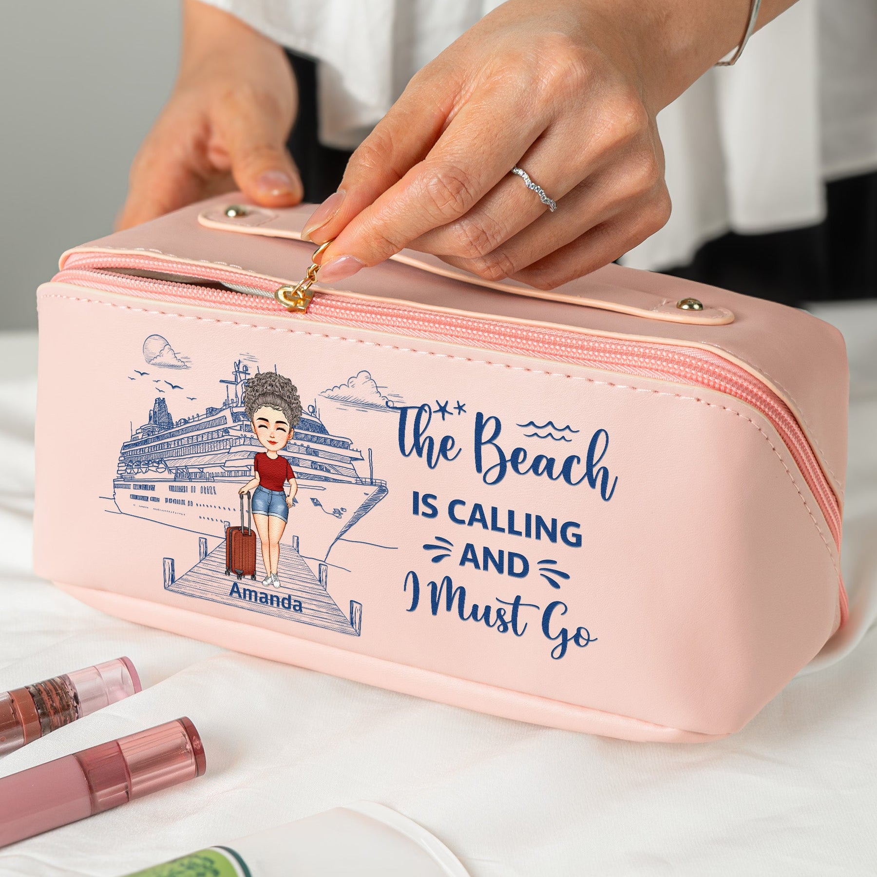 All My Cruise Crap - Personalized Leather Makeup Bag