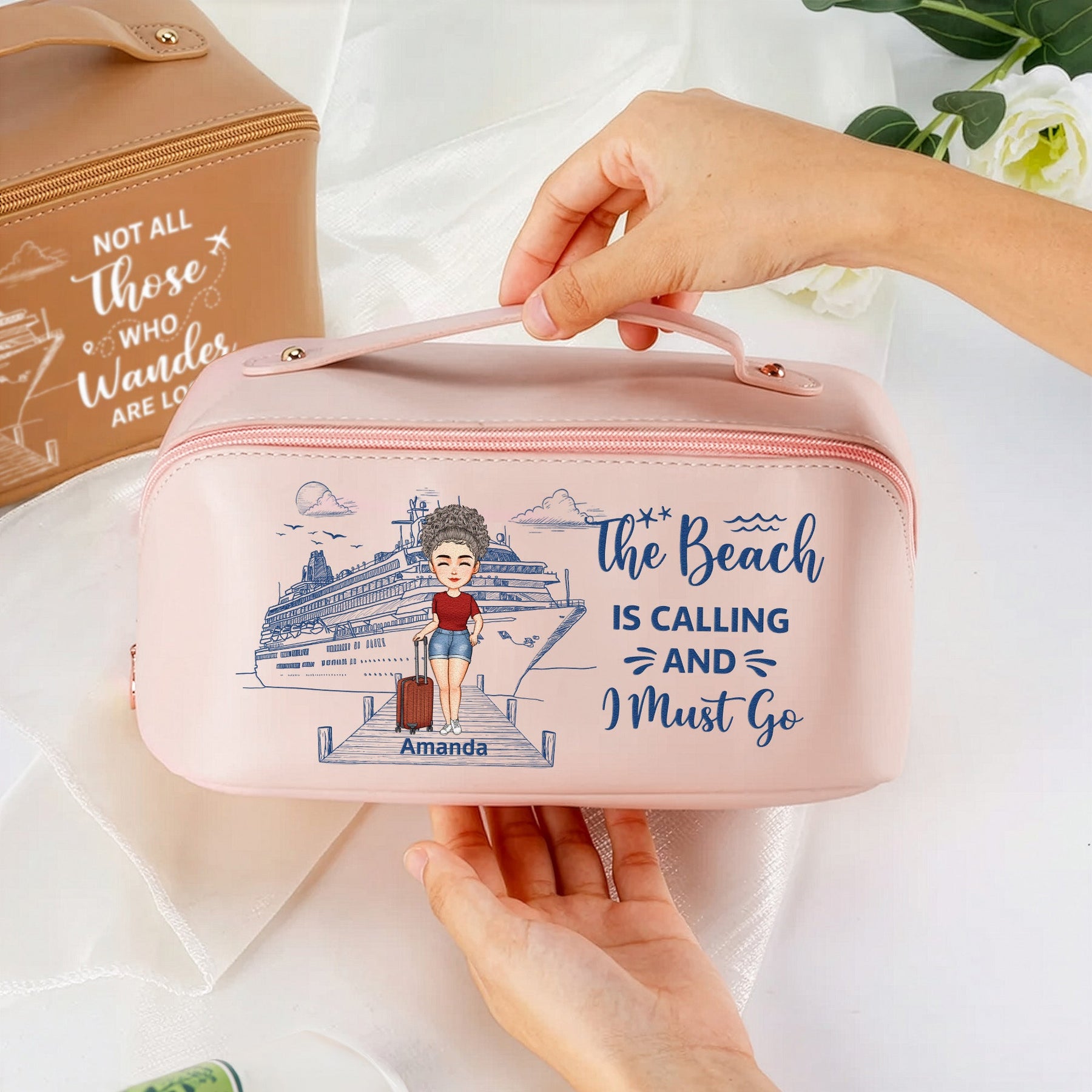 All My Cruise Crap - Personalized Leather Makeup Bag