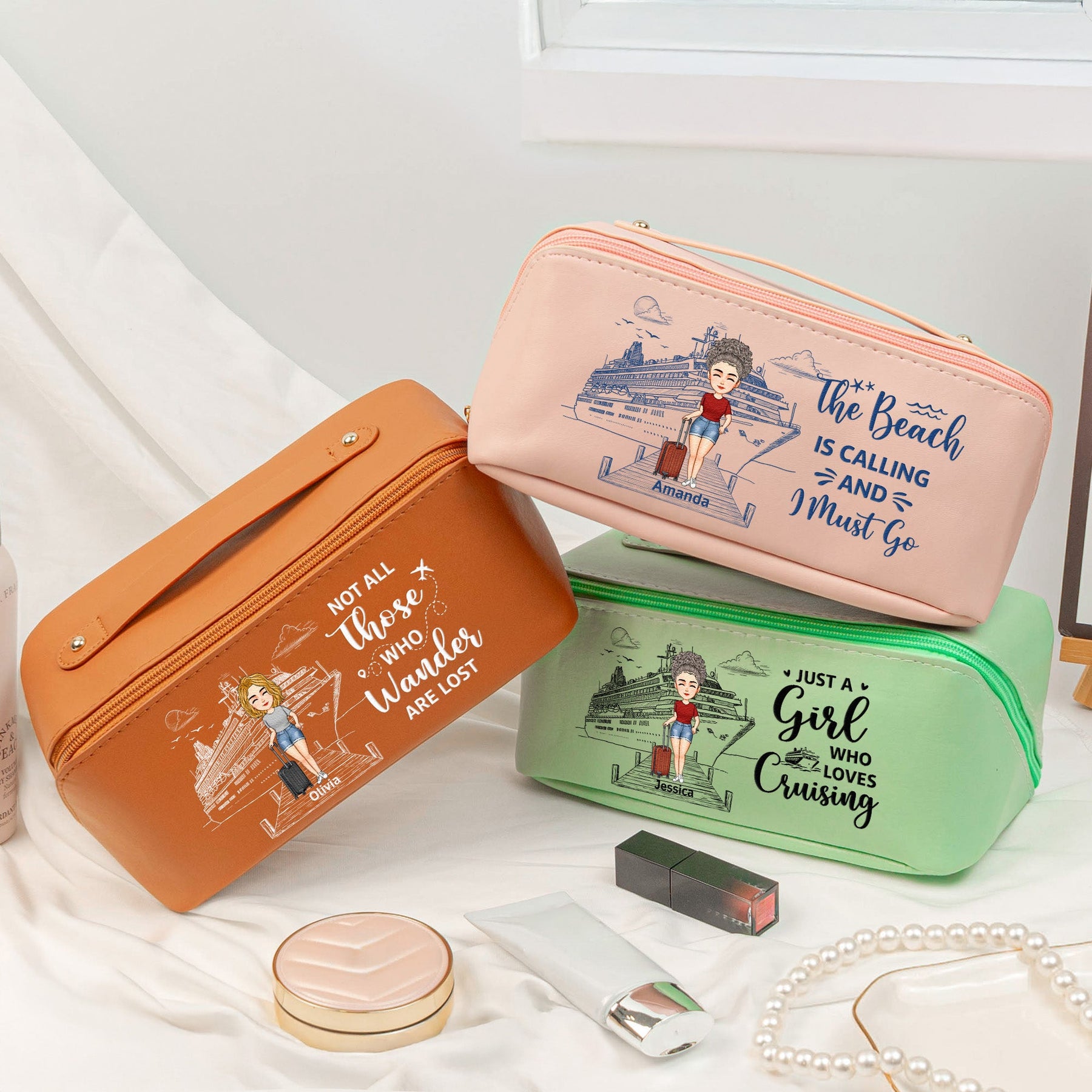 All My Cruise Crap - Personalized Leather Makeup Bag